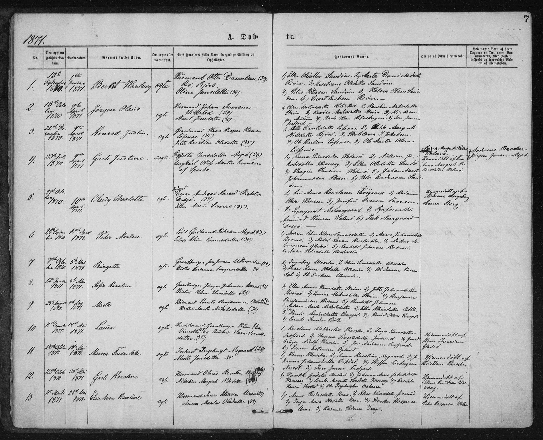 Ministerialprotokoller, klokkerbøker og fødselsregistre - Nord-Trøndelag, SAT/A-1458/771/L0596: Parish register (official) no. 771A03, 1870-1884, p. 7