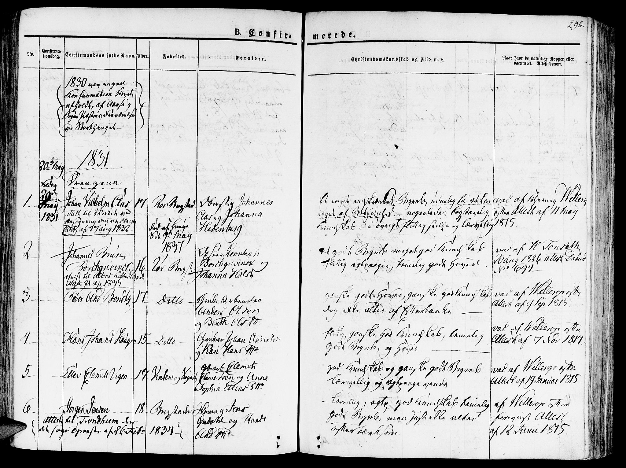 Ministerialprotokoller, klokkerbøker og fødselsregistre - Sør-Trøndelag, SAT/A-1456/681/L0930: Parish register (official) no. 681A08, 1829-1844, p. 296