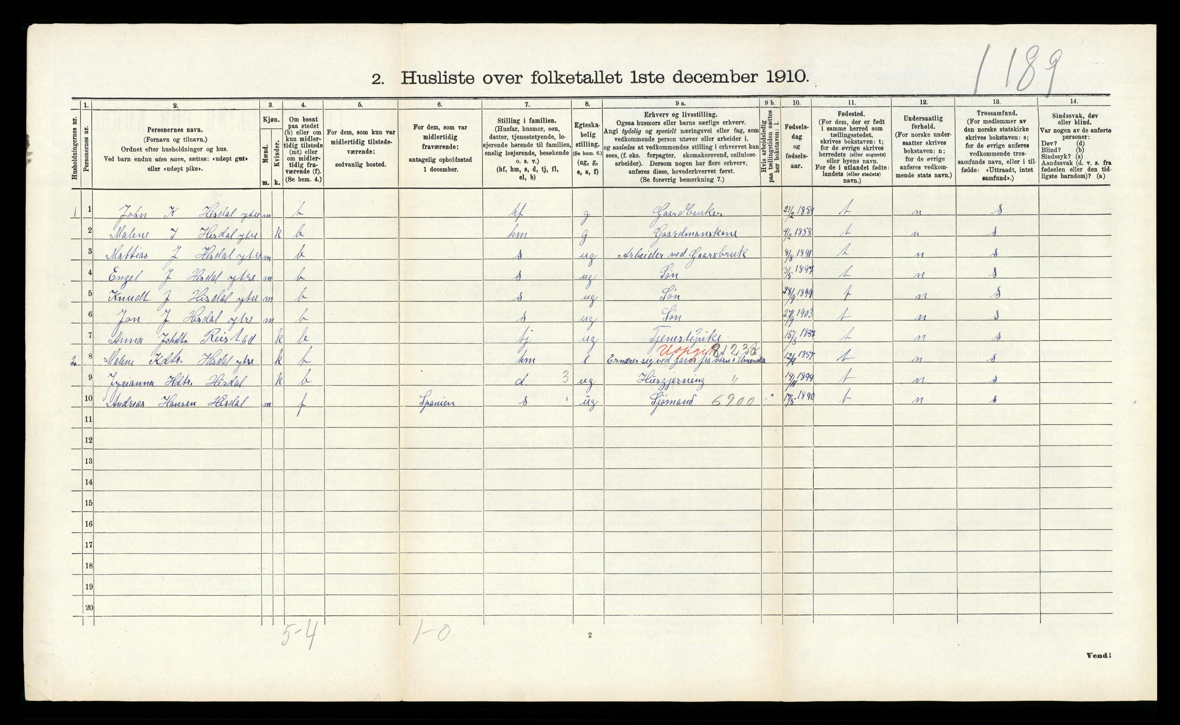 RA, 1910 census for Samnanger, 1910, p. 144