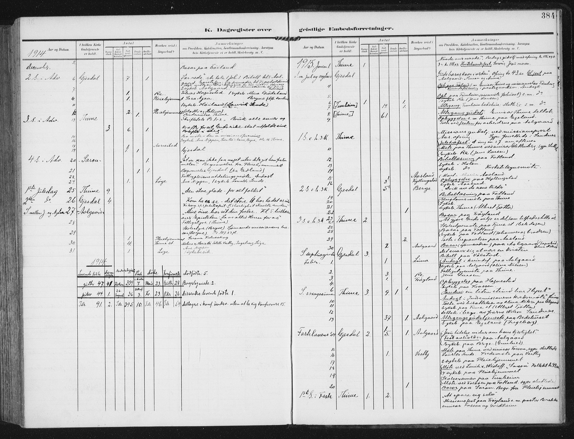 Lye sokneprestkontor, AV/SAST-A-101794/002/A/L0001: Parish register (official) no. A 12, 1904-1920, p. 384