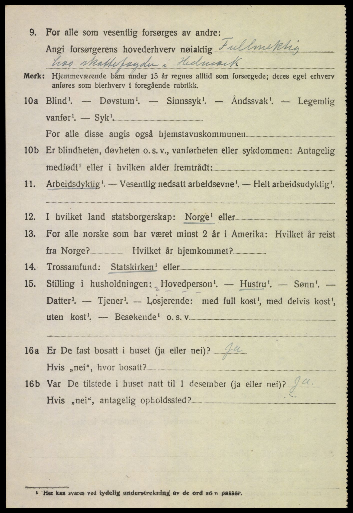 SAH, 1920 census for Tynset, 1920, p. 6905