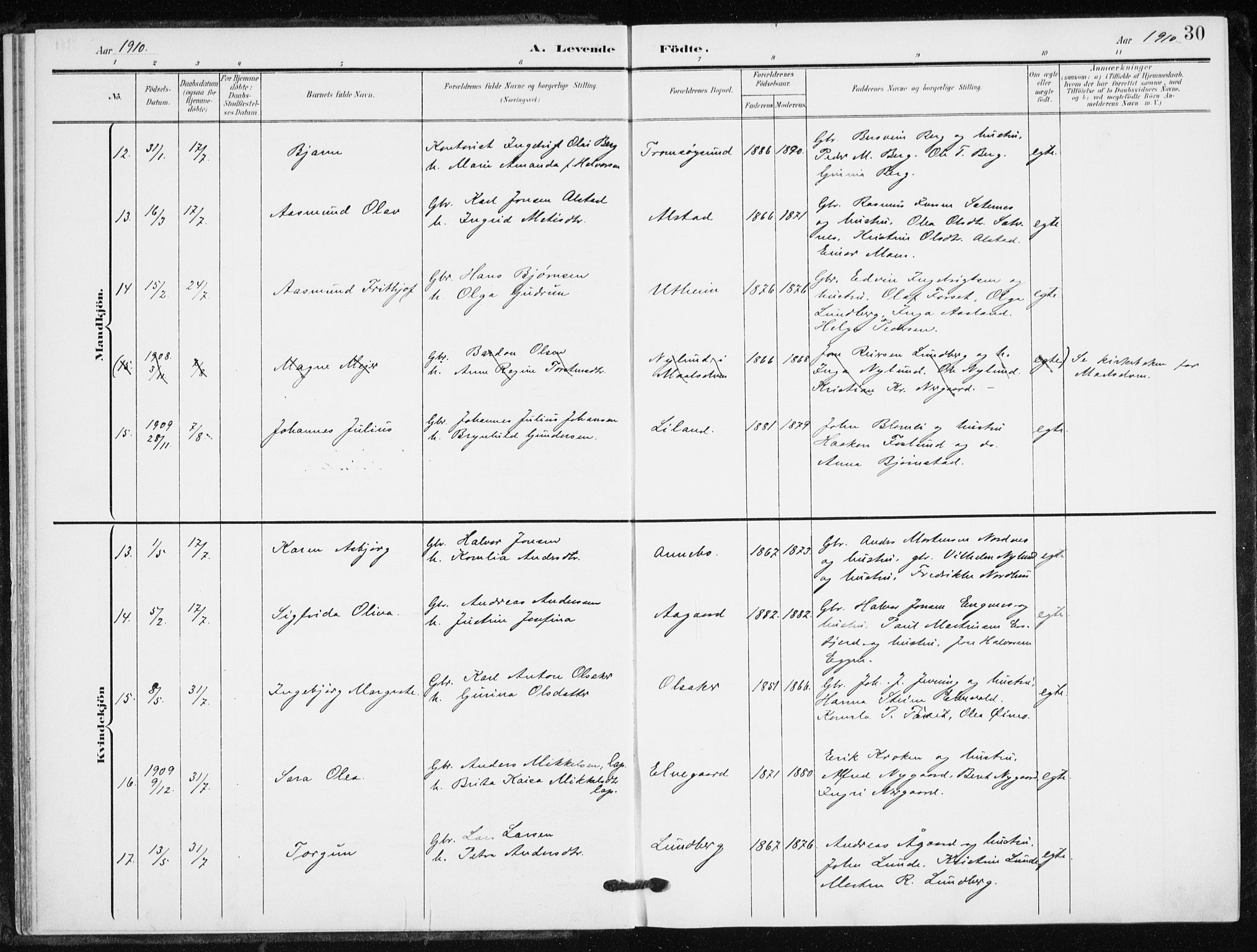 Målselv sokneprestembete, SATØ/S-1311/G/Ga/Gaa/L0013kirke: Parish register (official) no. 13, 1903-1919, p. 30