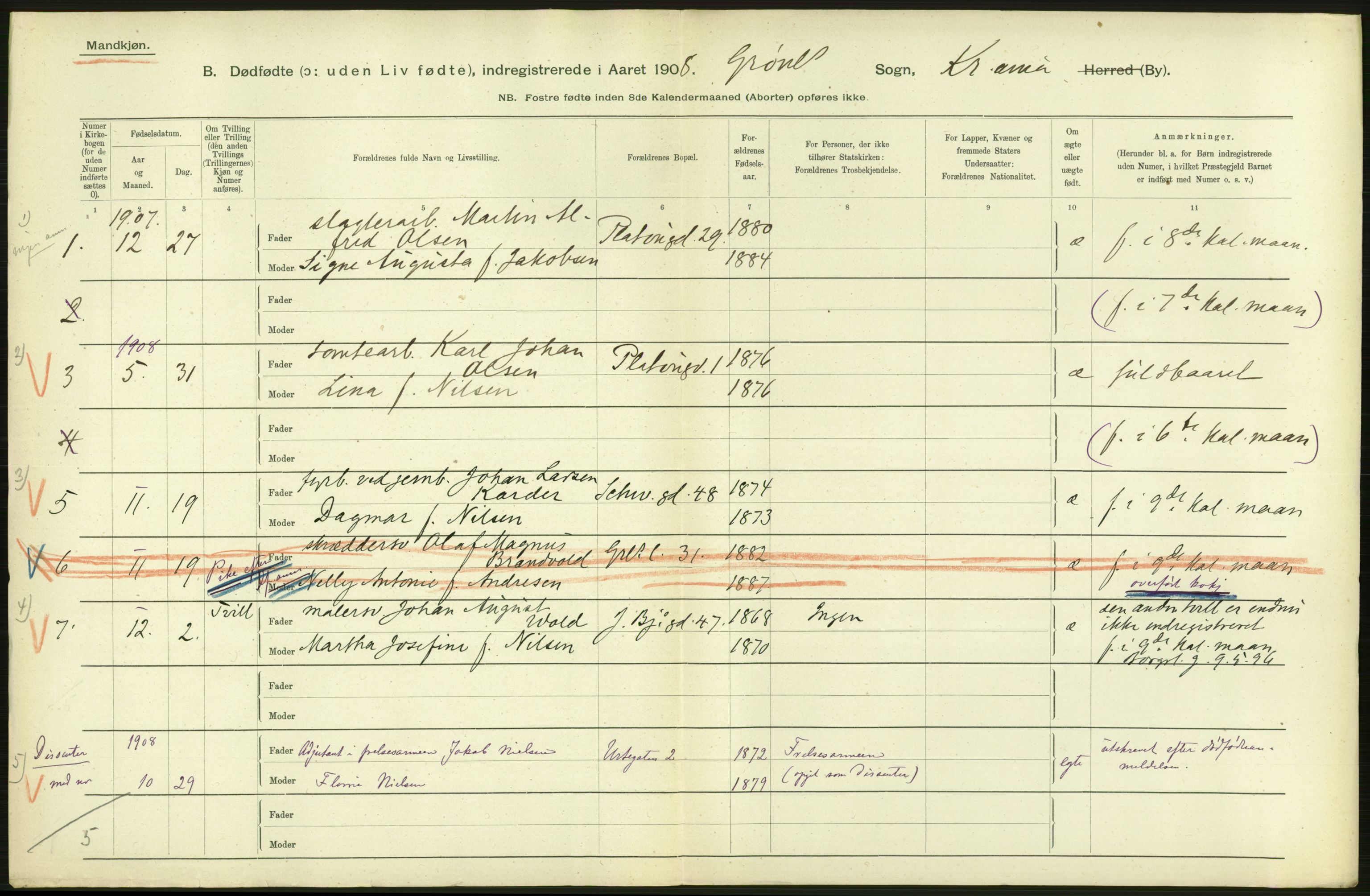 Statistisk sentralbyrå, Sosiodemografiske emner, Befolkning, AV/RA-S-2228/D/Df/Dfa/Dfaf/L0009: Kristiania: Døde, dødfødte., 1908, p. 448