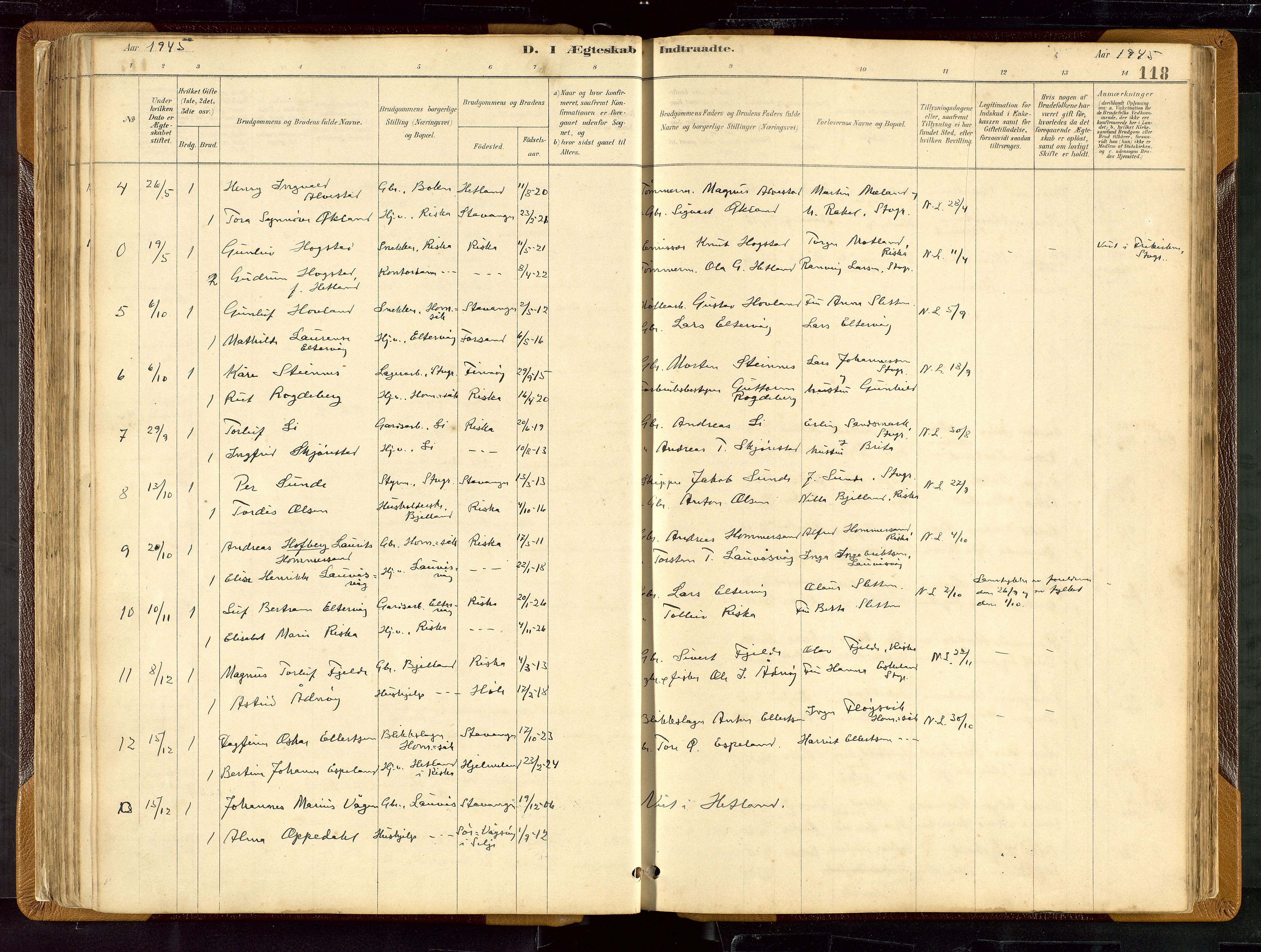 Hetland sokneprestkontor, SAST/A-101826/30/30BB/L0007: Parish register (copy) no. B 7, 1878-1910, p. 118