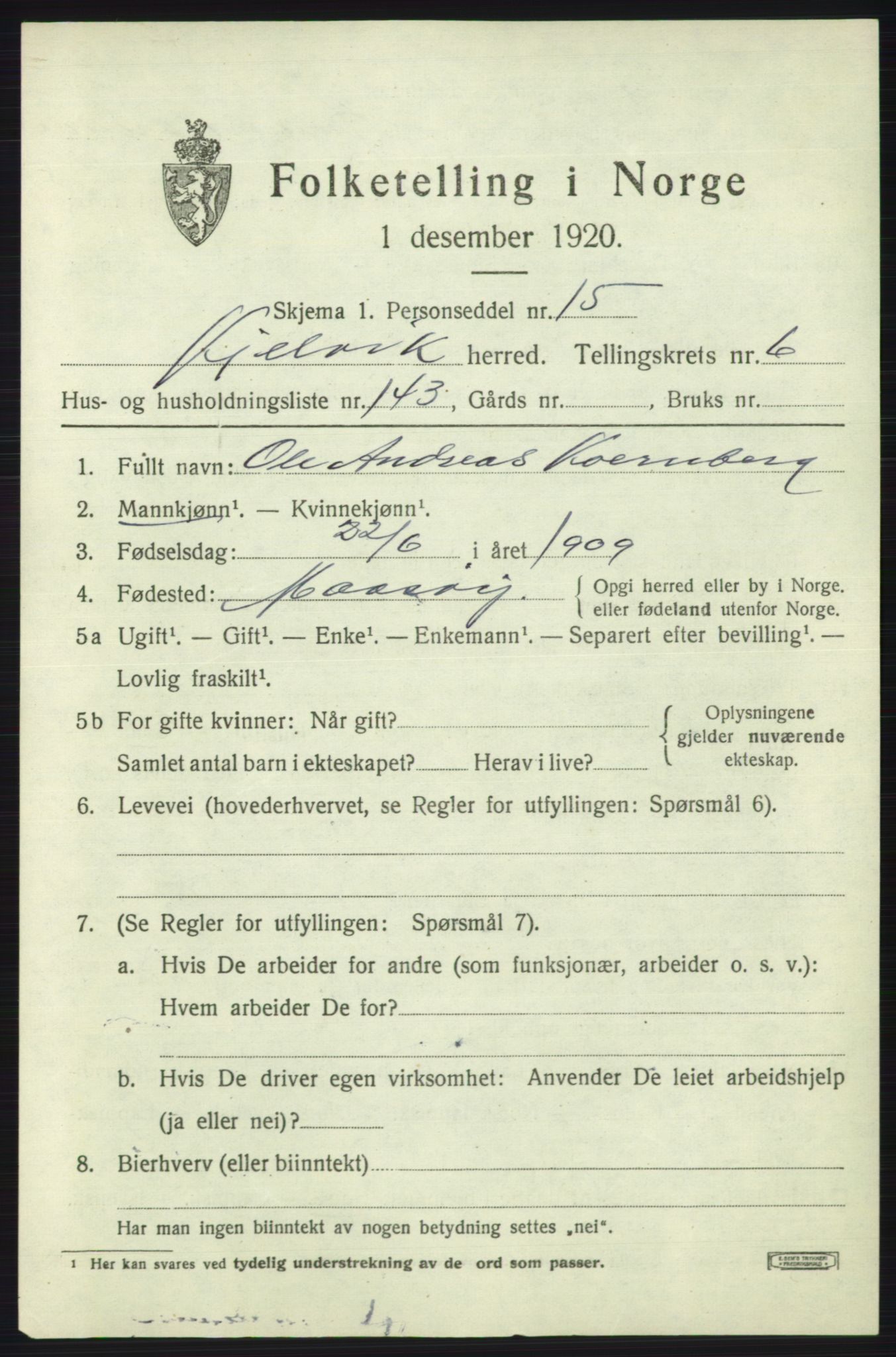 SATØ, 1920 census for Kjelvik, 1920, p. 5353