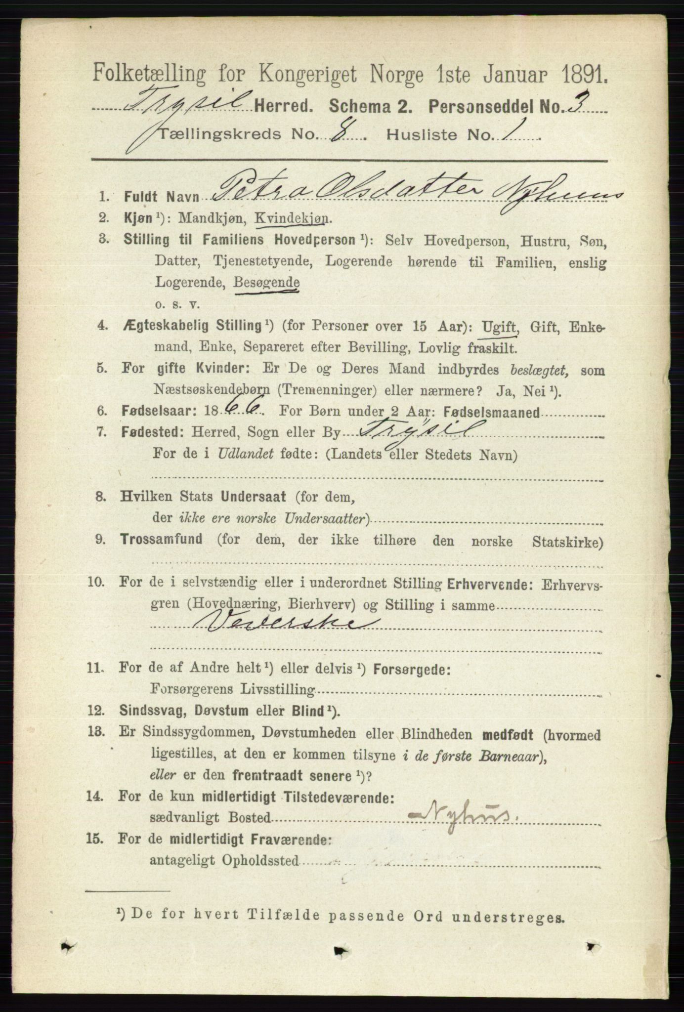 RA, 1891 census for 0428 Trysil, 1891, p. 3642