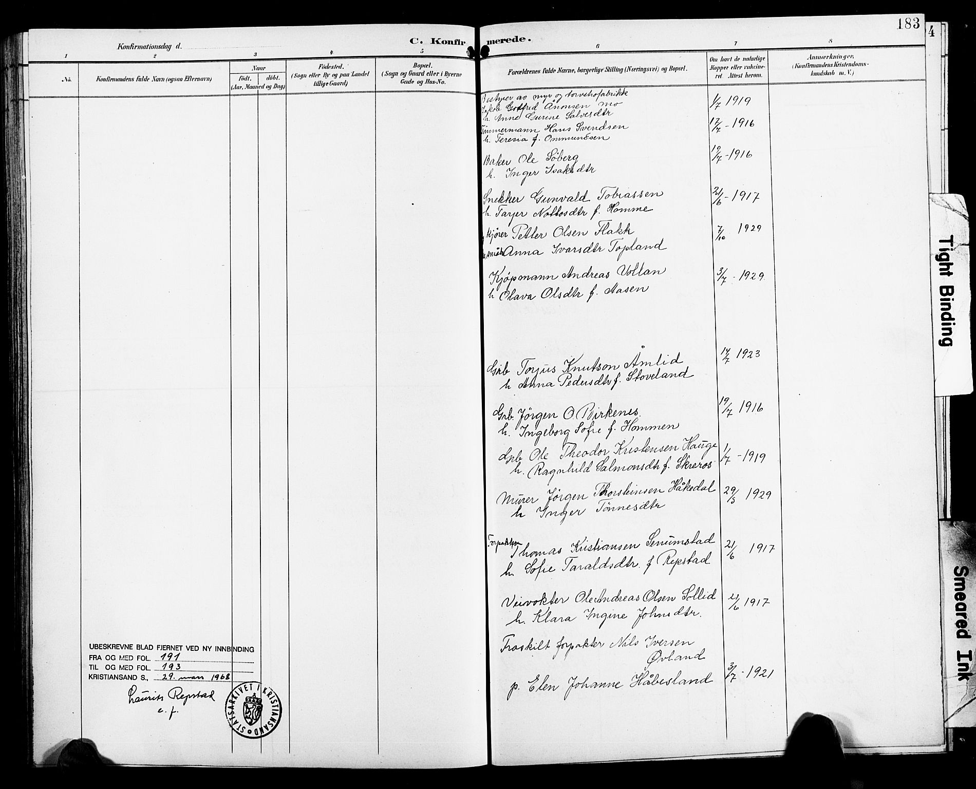 Birkenes sokneprestkontor, AV/SAK-1111-0004/F/Fb/L0004: Parish register (copy) no. B 4, 1893-1930, p. 183