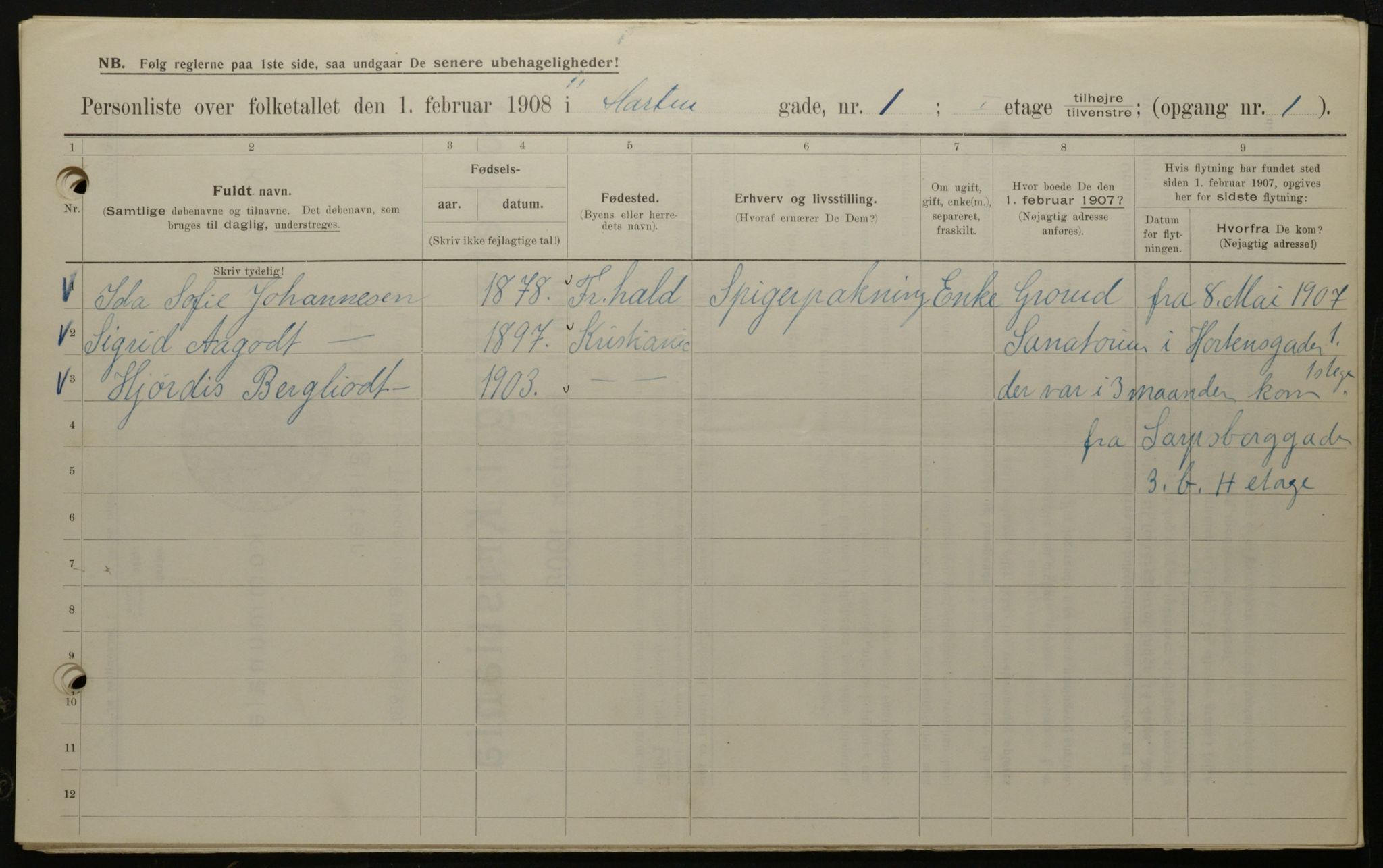 OBA, Municipal Census 1908 for Kristiania, 1908, p. 37232