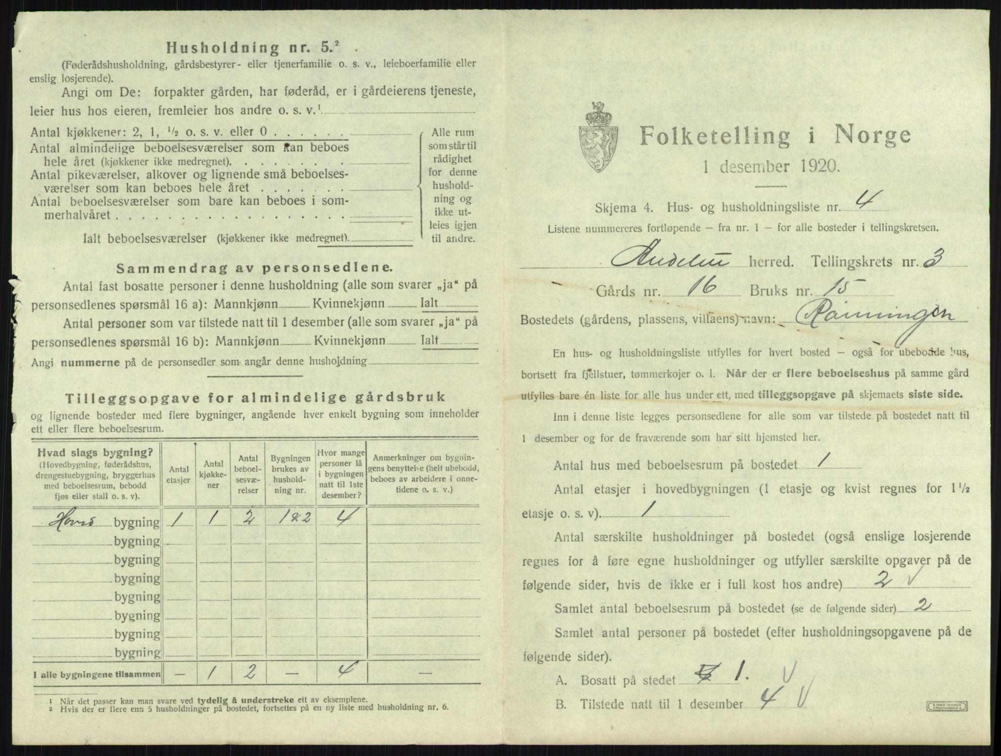 SAKO, 1920 census for Andebu, 1920, p. 187