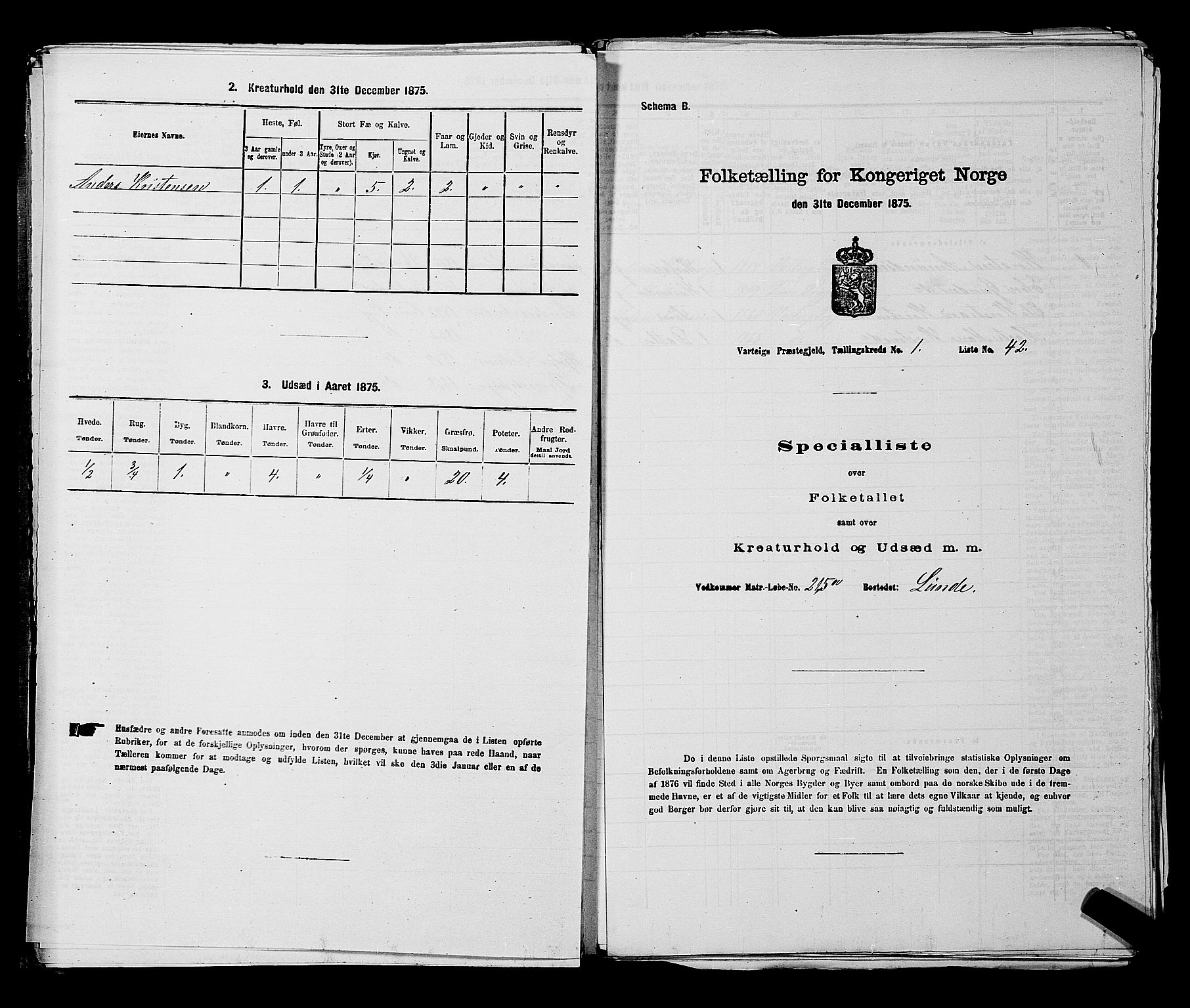 RA, 1875 census for 0114P Varteig, 1875, p. 105