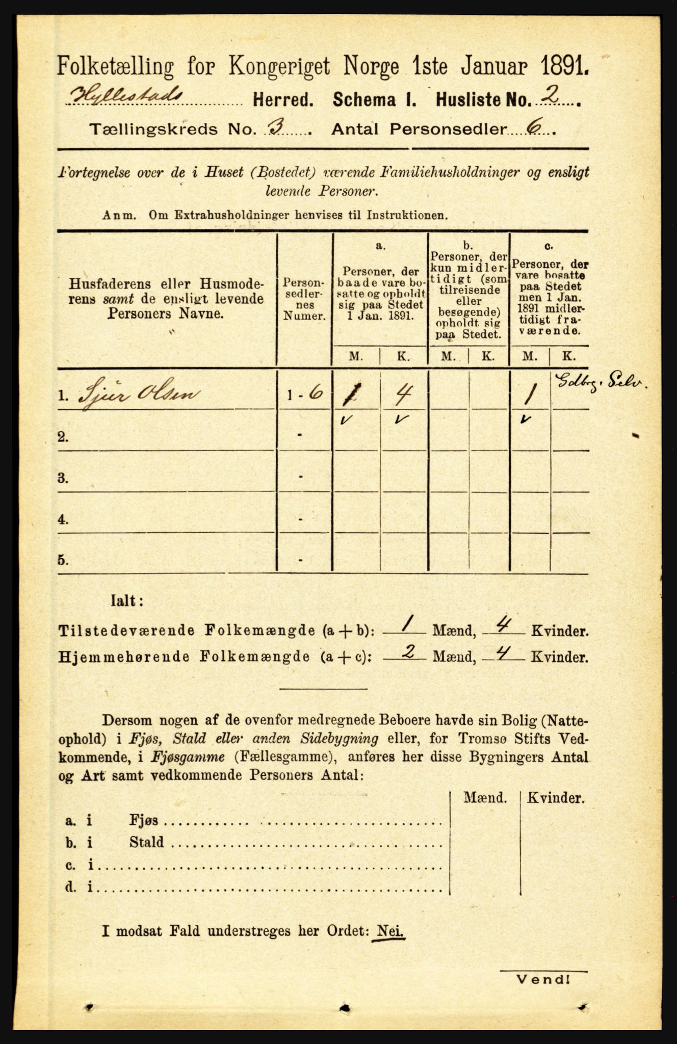 RA, 1891 census for 1413 Hyllestad, 1891, p. 301