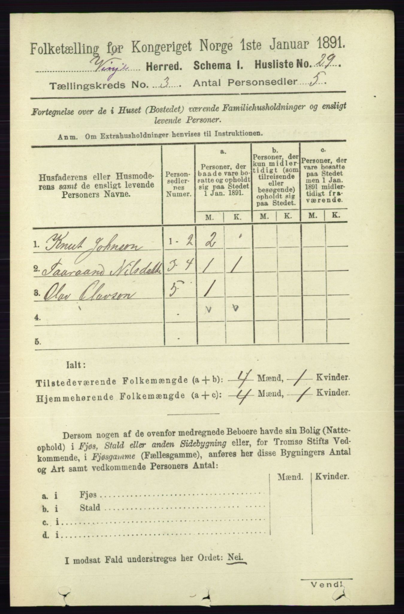 RA, 1891 census for 0834 Vinje, 1891, p. 629