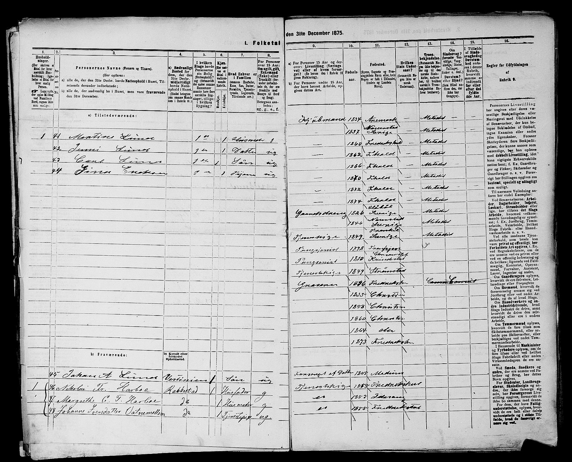 RA, 1875 census for 0101P Fredrikshald, 1875, p. 843