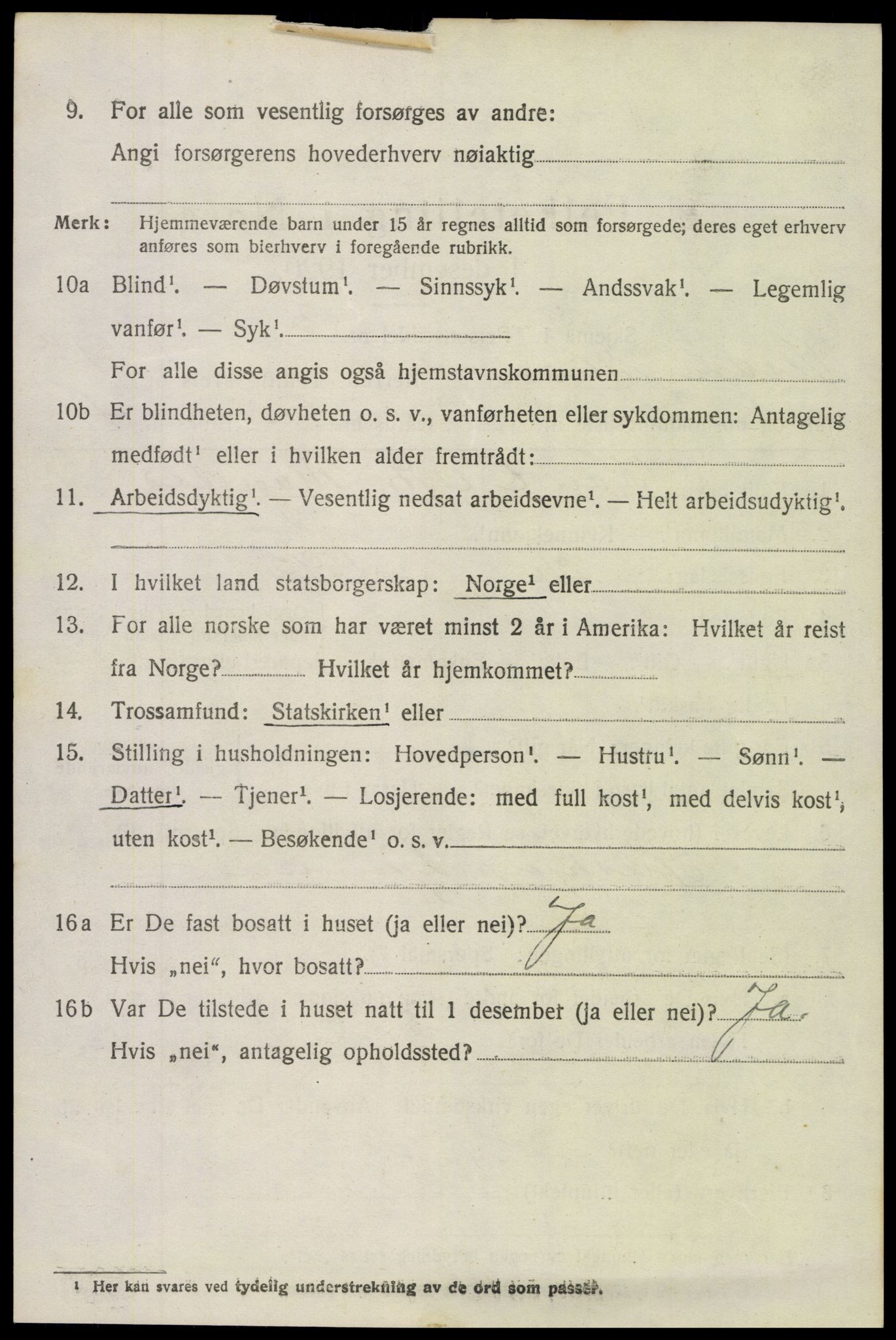 SAH, 1920 census for Vestre Slidre, 1920, p. 5609