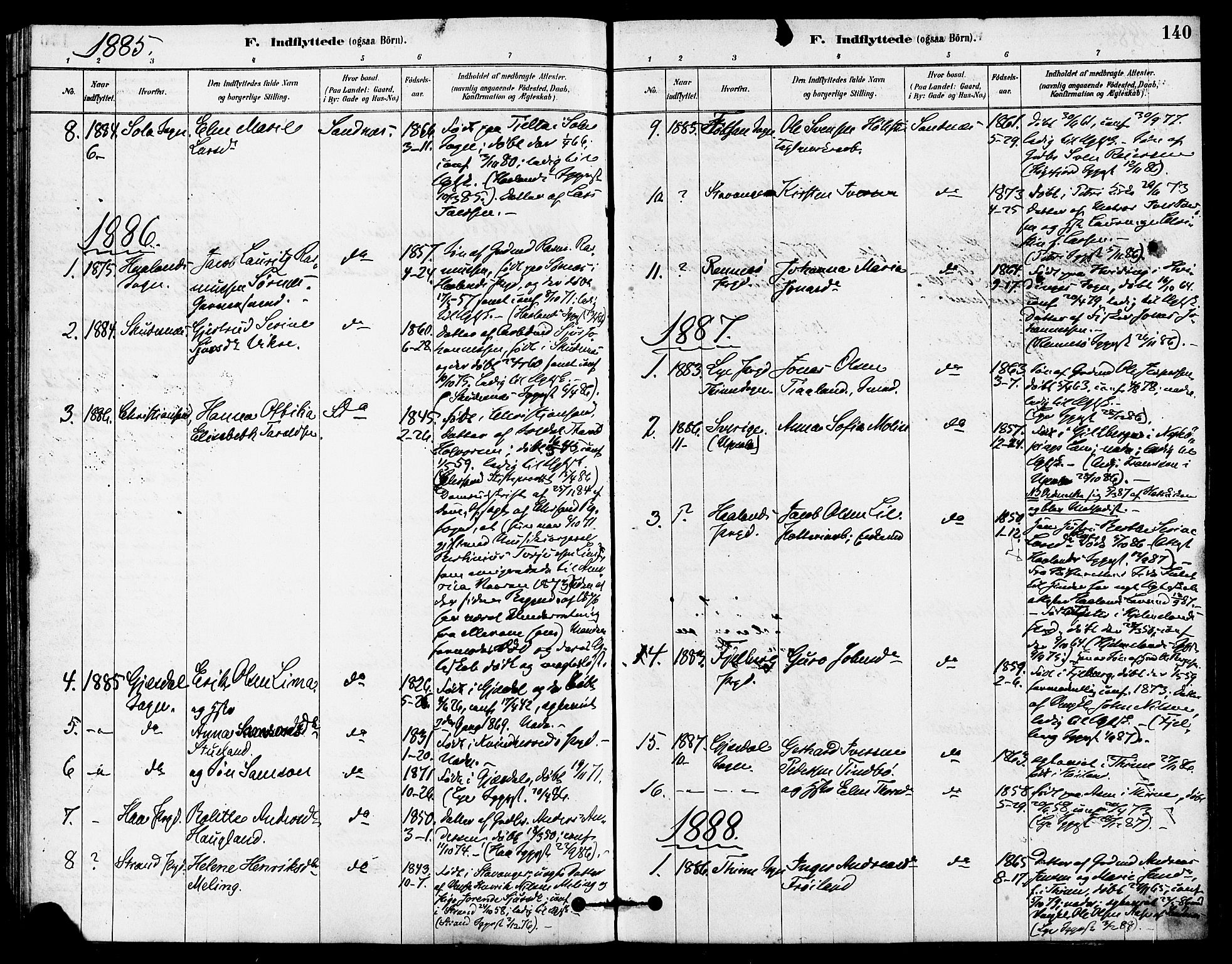 Høyland sokneprestkontor, SAST/A-101799/001/30BA/L0012: Parish register (official) no. A 11, 1878-1889, p. 140