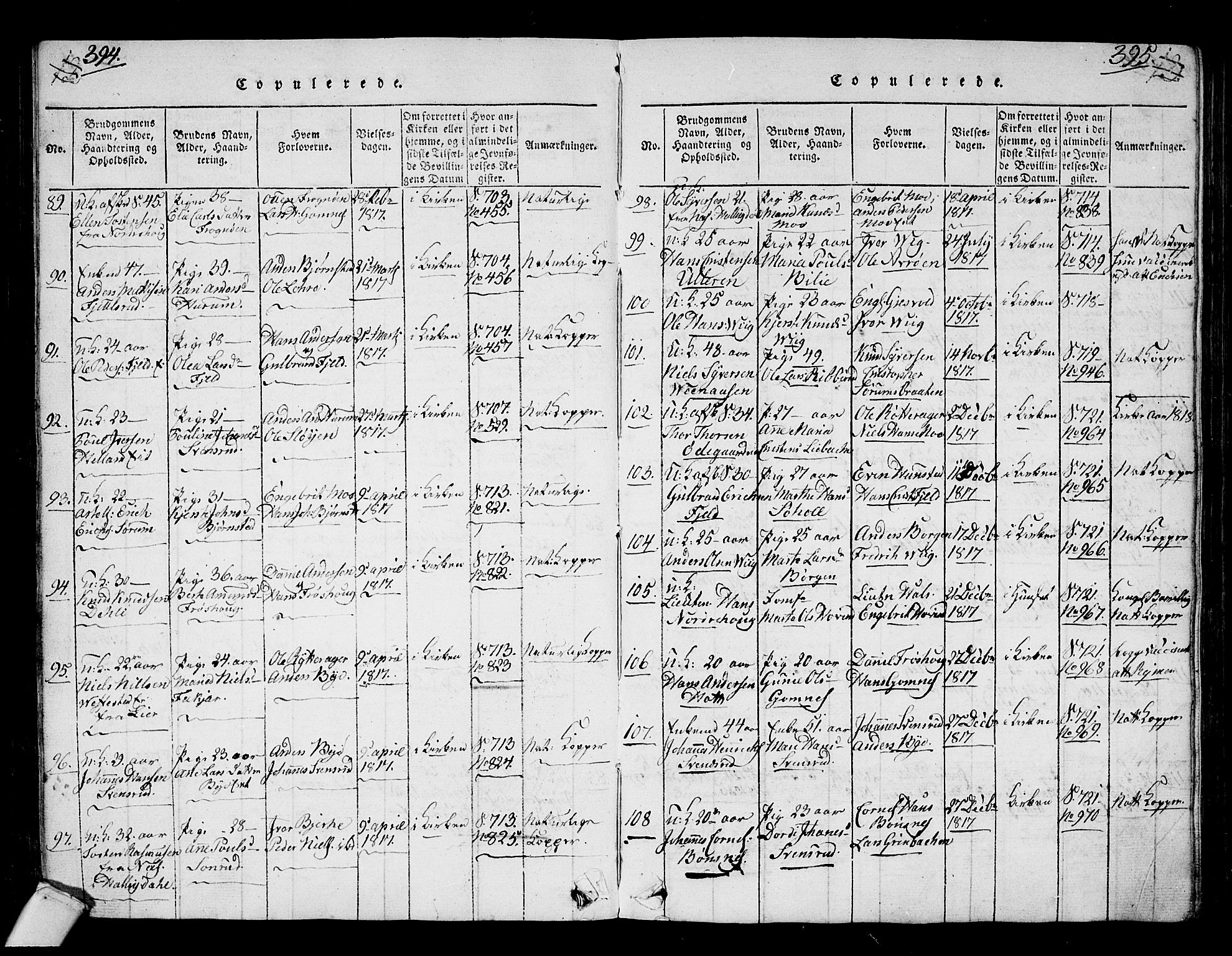 Hole kirkebøker, SAKO/A-228/G/Ga/L0001: Parish register (copy) no. I 1, 1814-1842, p. 394-395
