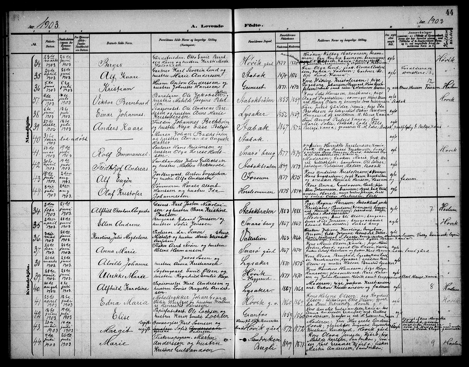 Østre Bærum prestekontor Kirkebøker, AV/SAO-A-10887/G/Ga/L0001: Parish register (copy) no. 1, 1898-1913, p. 44