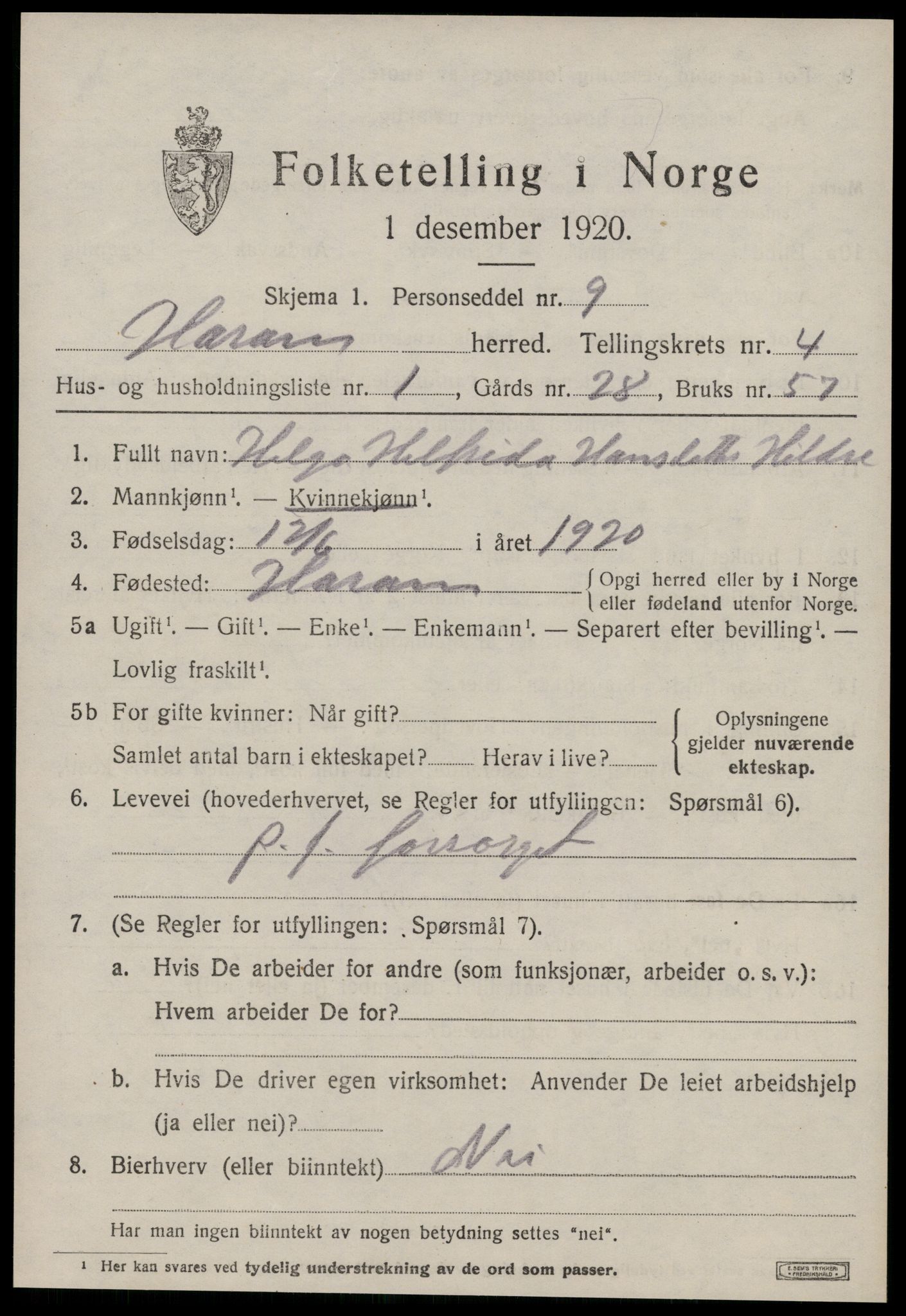 SAT, 1920 census for Haram, 1920, p. 2235