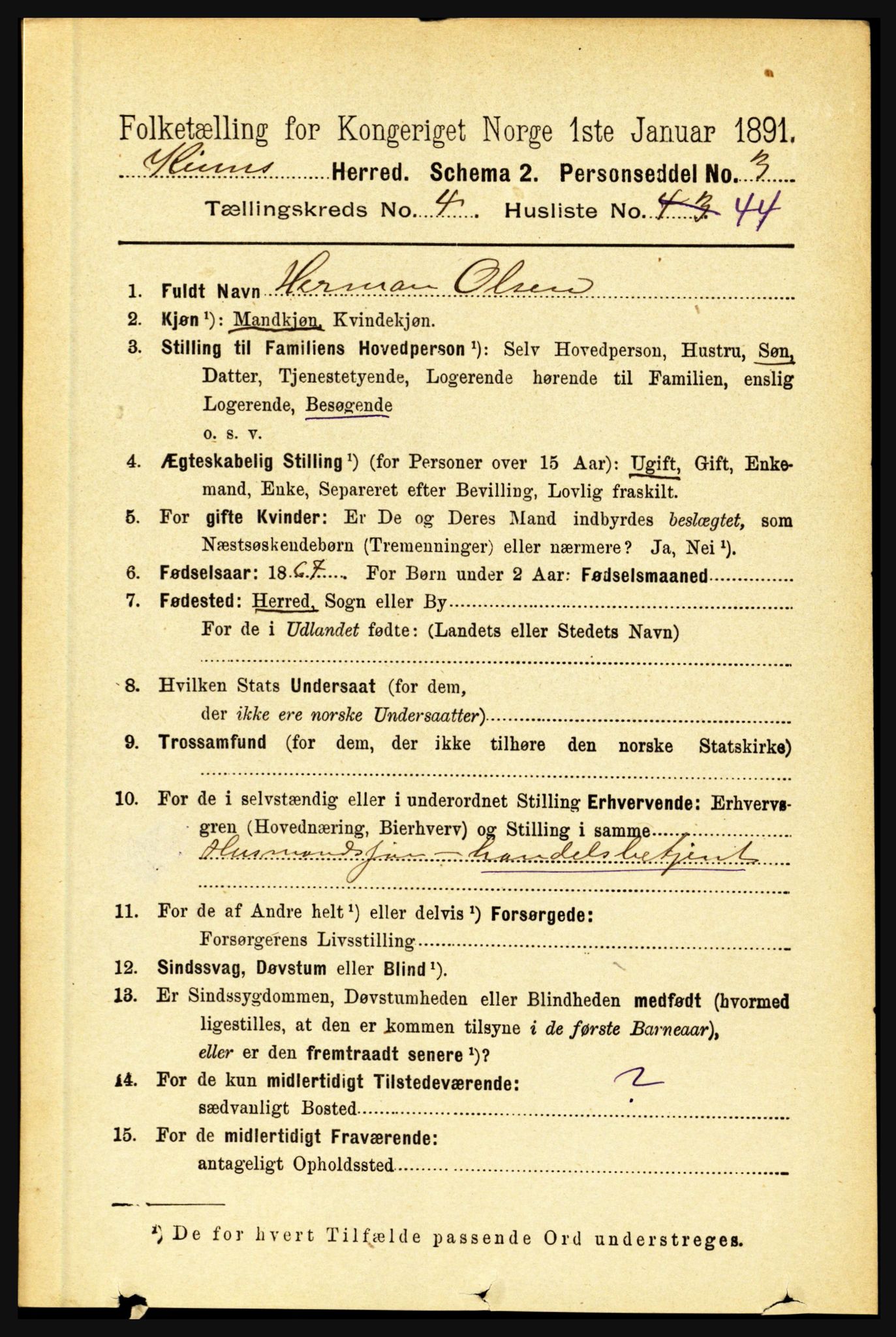 RA, 1891 census for 1437 Kinn, 1891, p. 1586