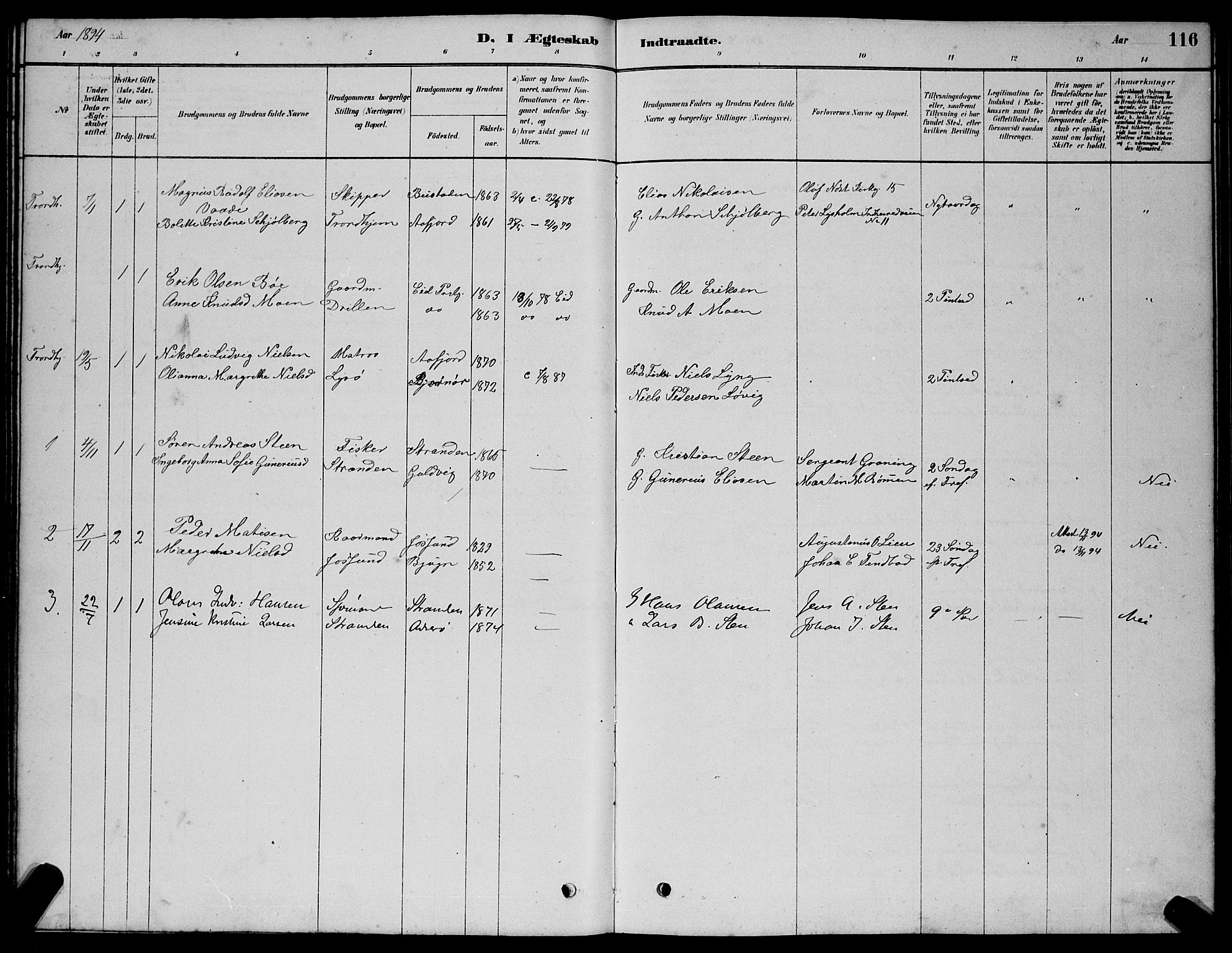 Ministerialprotokoller, klokkerbøker og fødselsregistre - Sør-Trøndelag, SAT/A-1456/654/L0665: Parish register (copy) no. 654C01, 1879-1901, p. 116