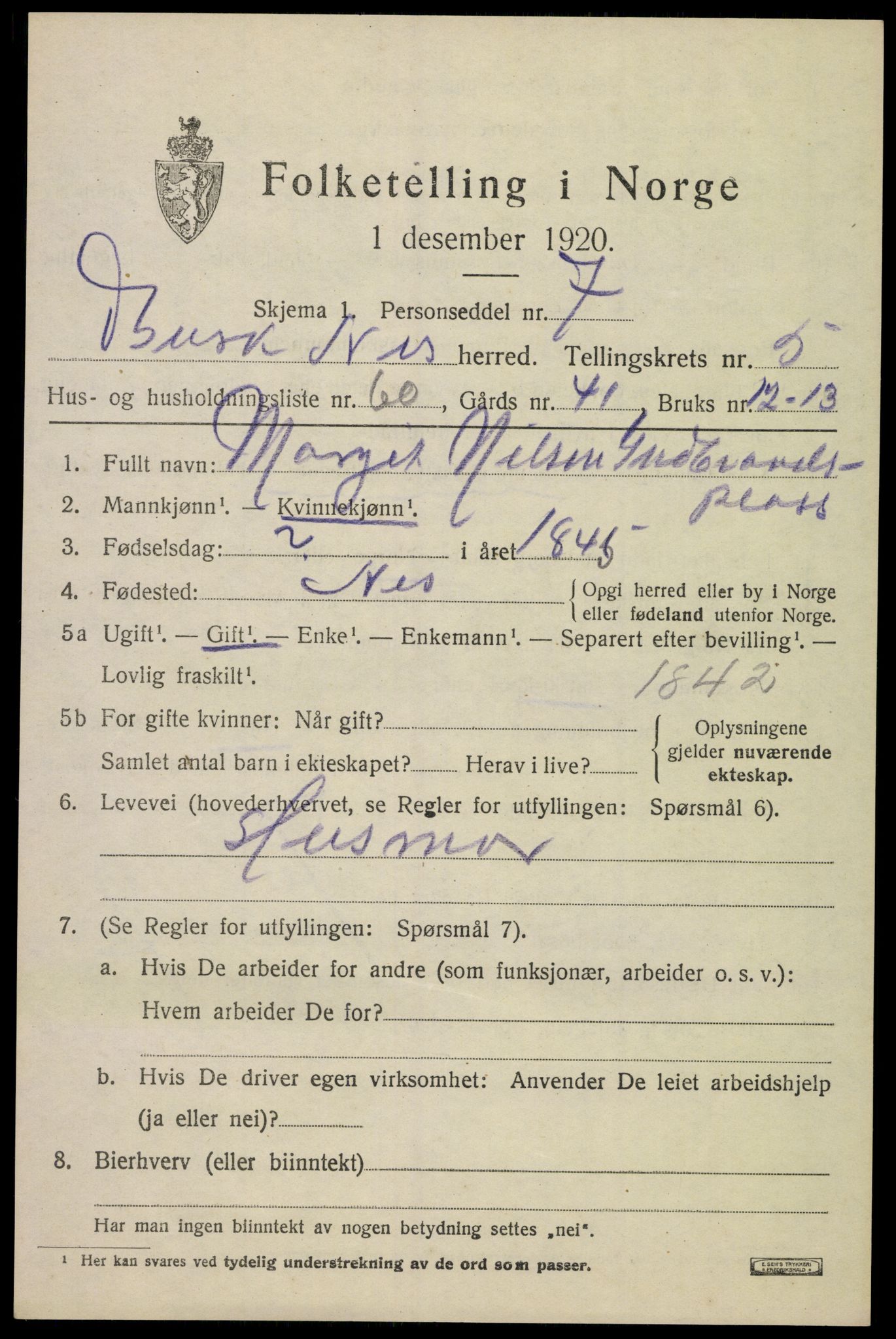 SAKO, 1920 census for Nes (Buskerud), 1920, p. 3056