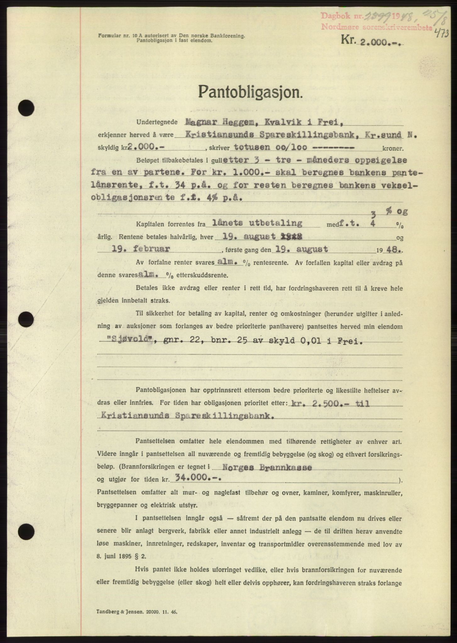 Nordmøre sorenskriveri, AV/SAT-A-4132/1/2/2Ca: Mortgage book no. B99, 1948-1948, Diary no: : 2399/1948