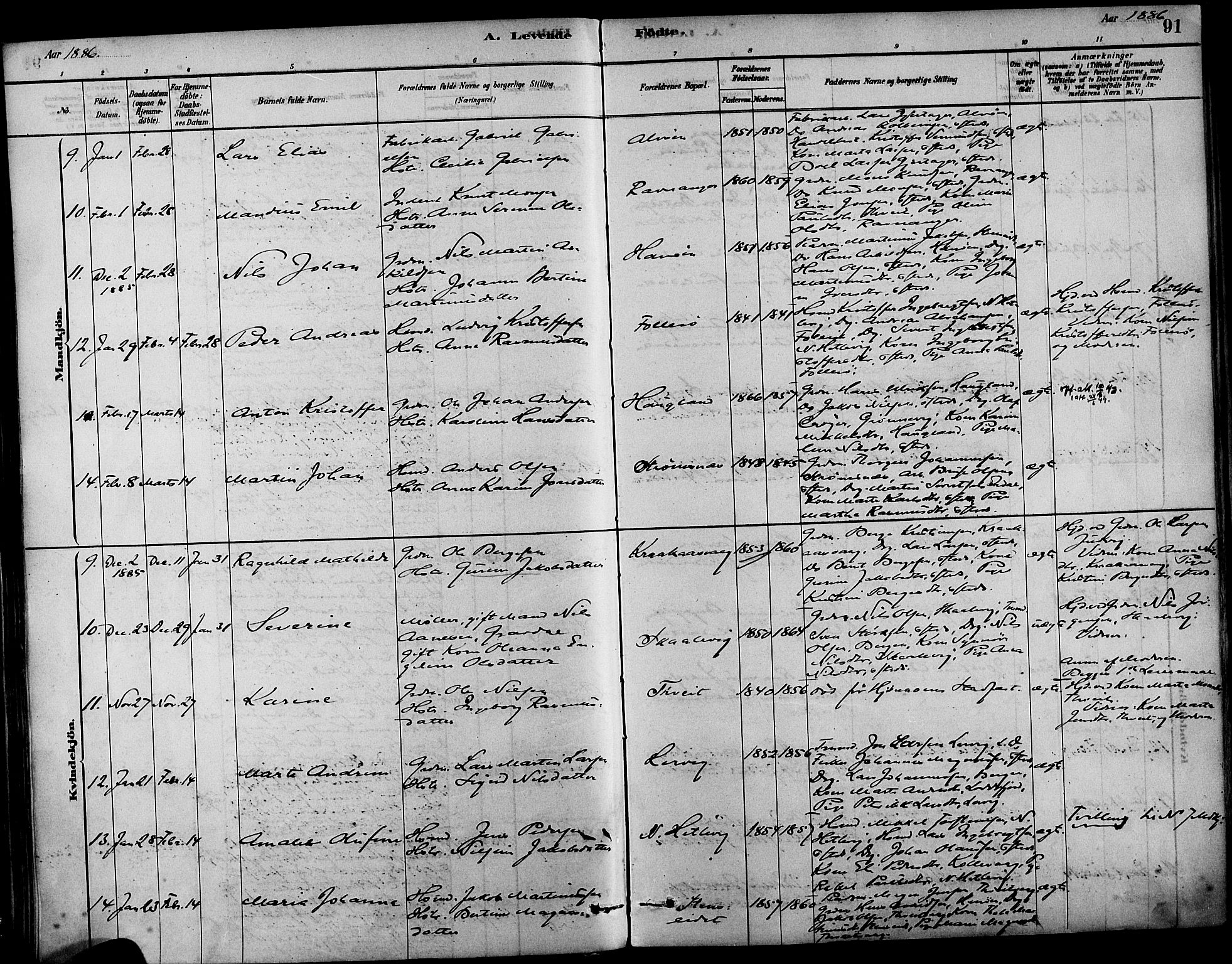 Askøy Sokneprestembete, AV/SAB-A-74101/H/Ha/Haa/Haab/L0001: Parish register (official) no. B 1, 1878-1889, p. 91