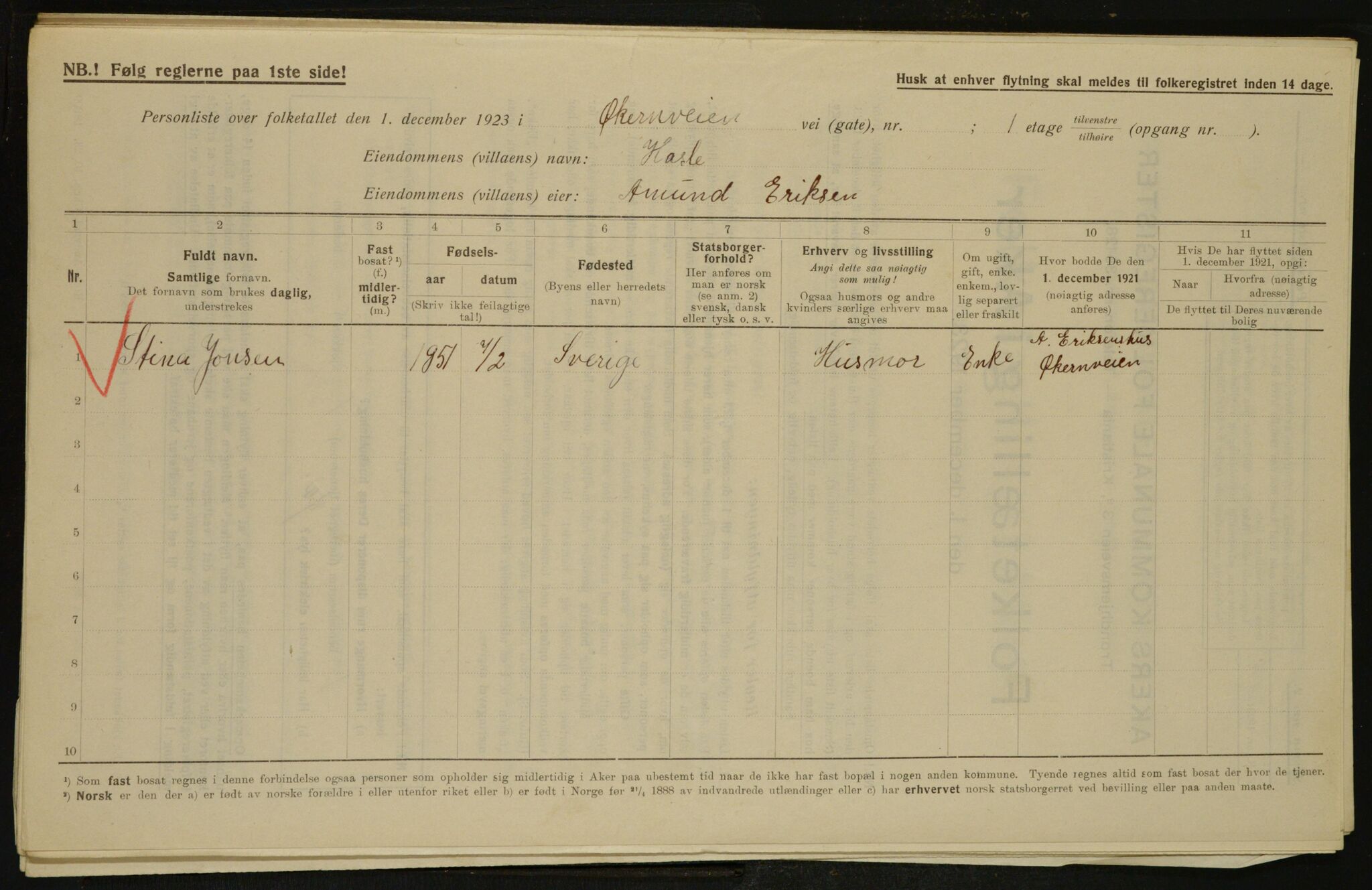 , Municipal Census 1923 for Aker, 1923, p. 35200