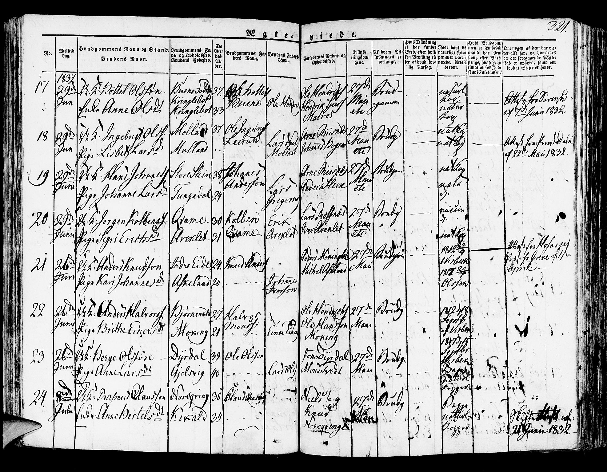 Lindås Sokneprestembete, AV/SAB-A-76701/H/Haa/Haaa/L0008: Parish register (official) no. A 8, 1823-1836, p. 321