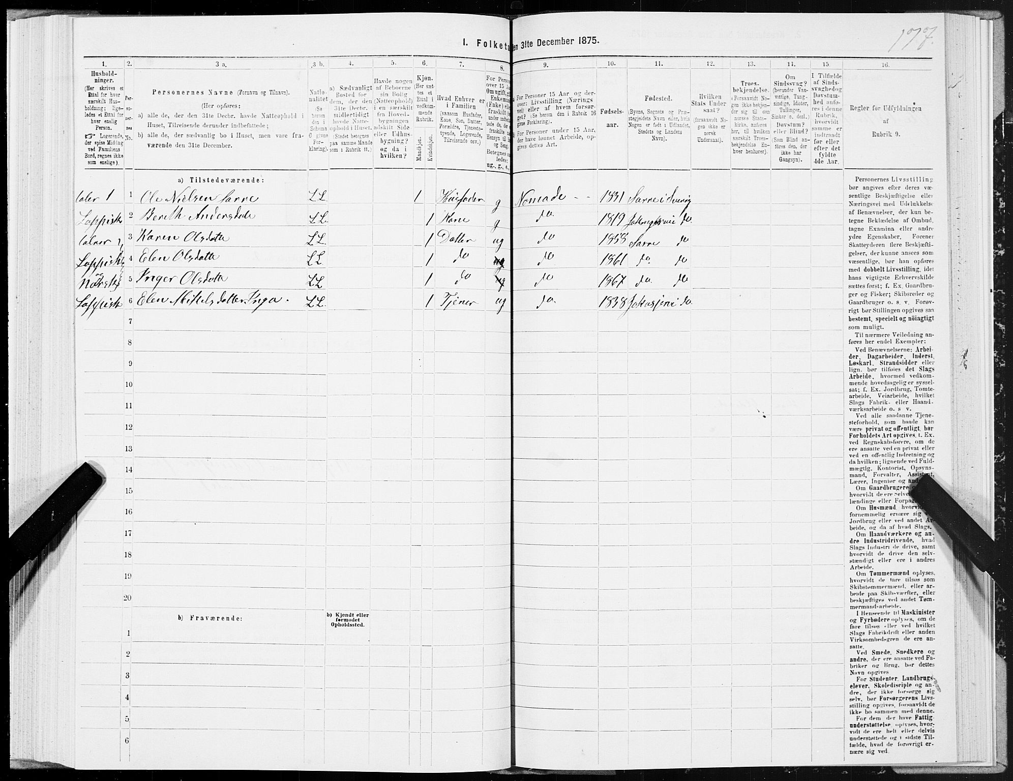 SAT, 1875 census for 1851P Lødingen, 1875, p. 1177