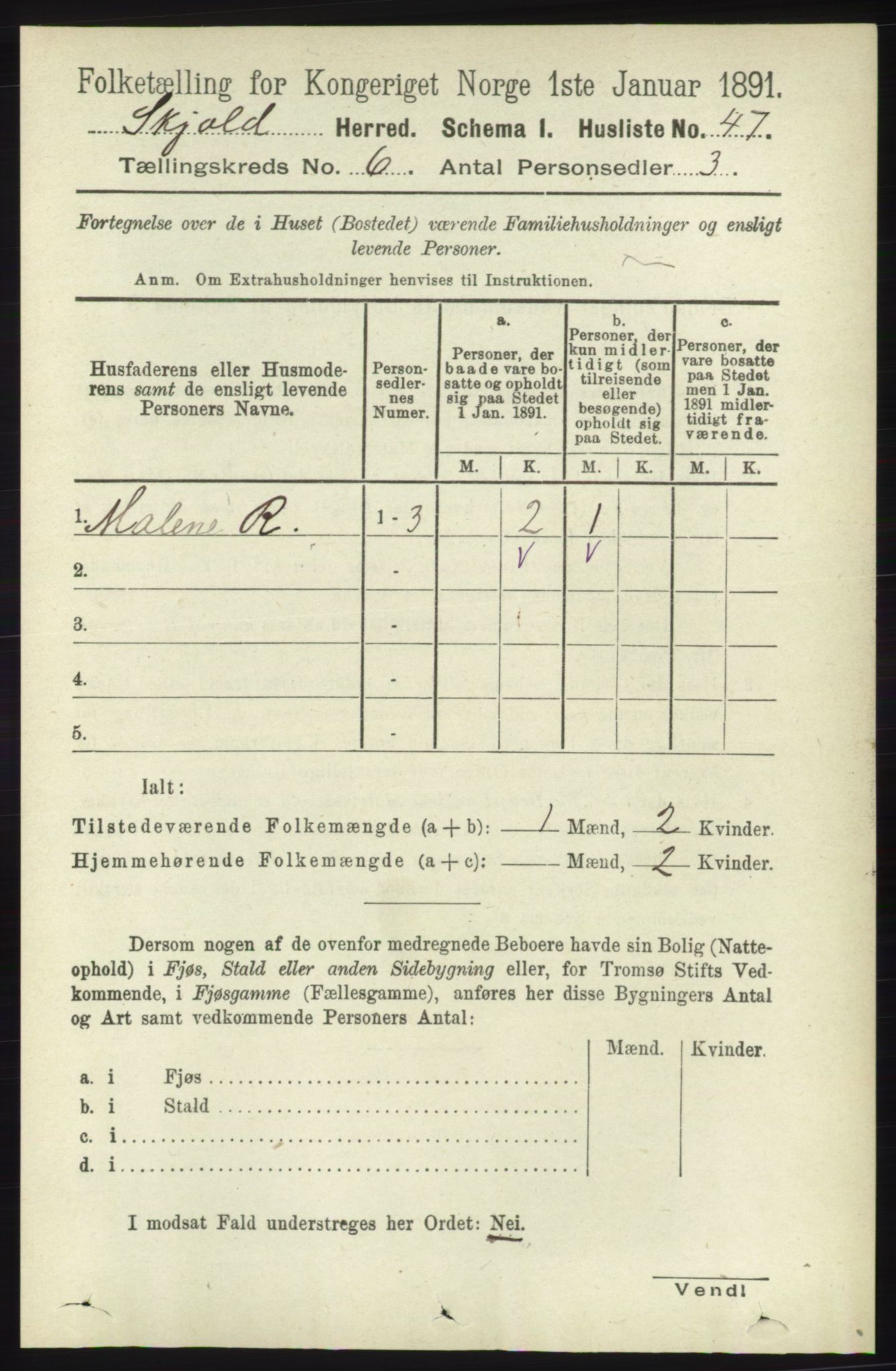 RA, 1891 census for 1154 Skjold, 1891, p. 996