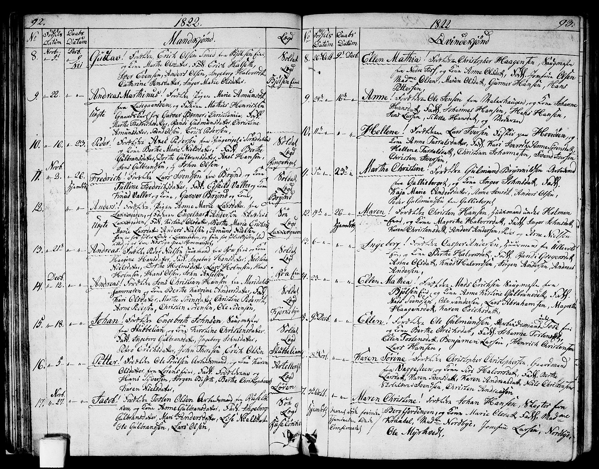 Aker prestekontor kirkebøker, AV/SAO-A-10861/G/L0004: Parish register (copy) no. 4, 1819-1829, p. 92-93