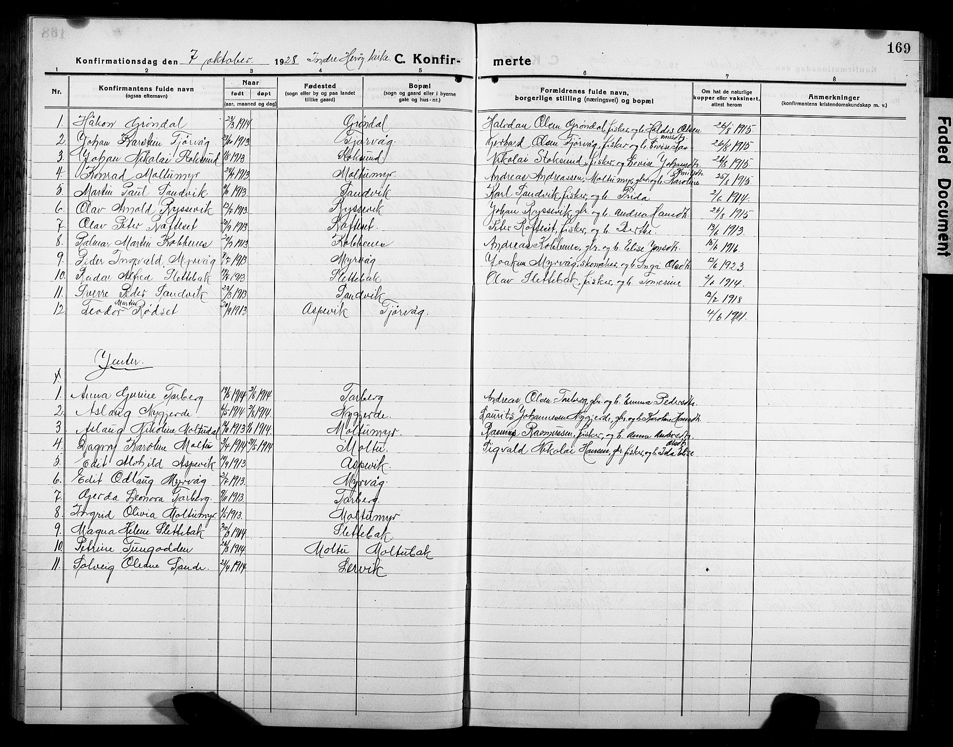 Ministerialprotokoller, klokkerbøker og fødselsregistre - Møre og Romsdal, AV/SAT-A-1454/507/L0084: Parish register (copy) no. 507C07, 1919-1932, p. 169