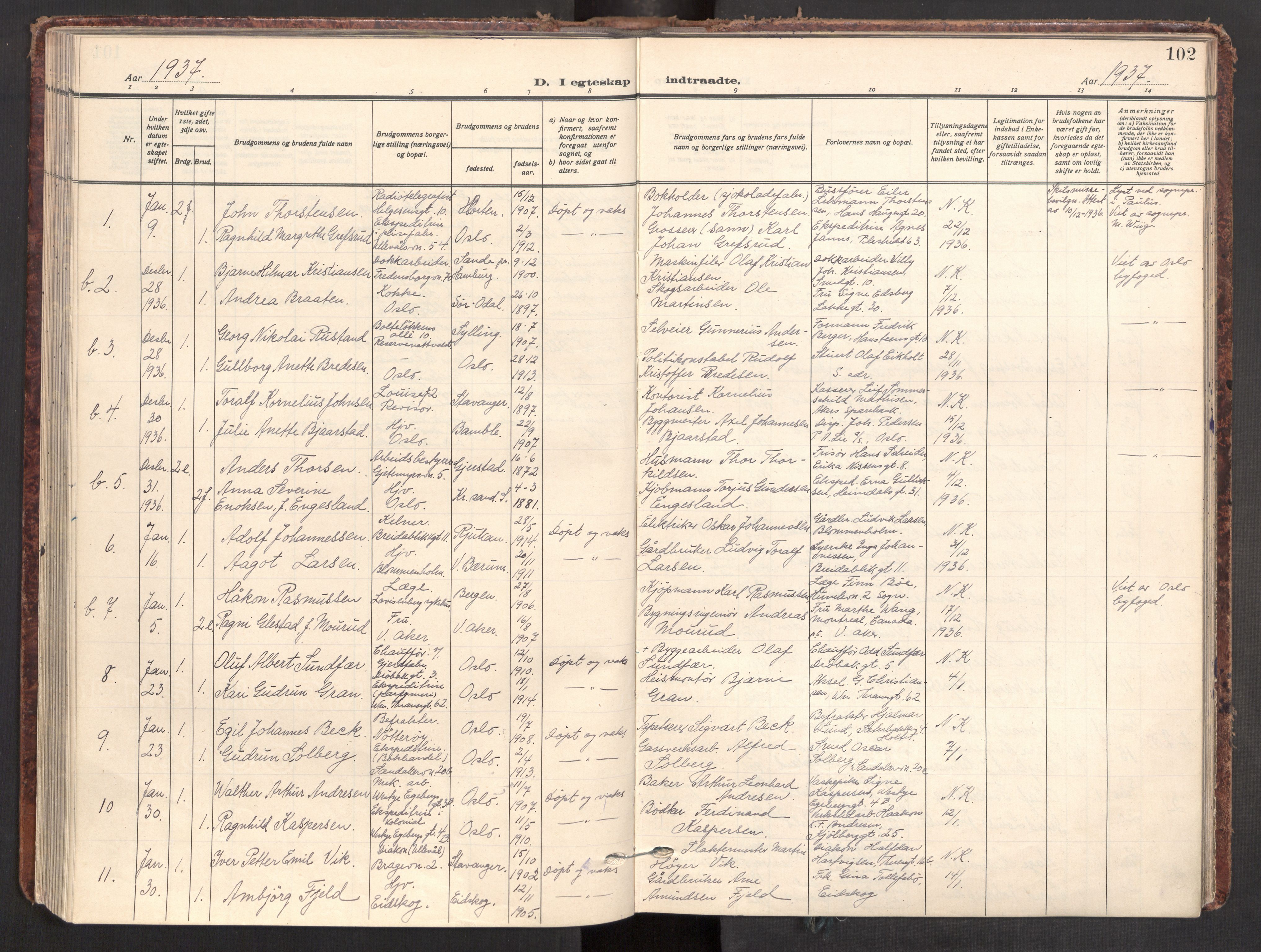Gamle Aker prestekontor Kirkebøker, SAO/A-10617a/F/L0021: Parish register (official) no. 21, 1932-1941, p. 102