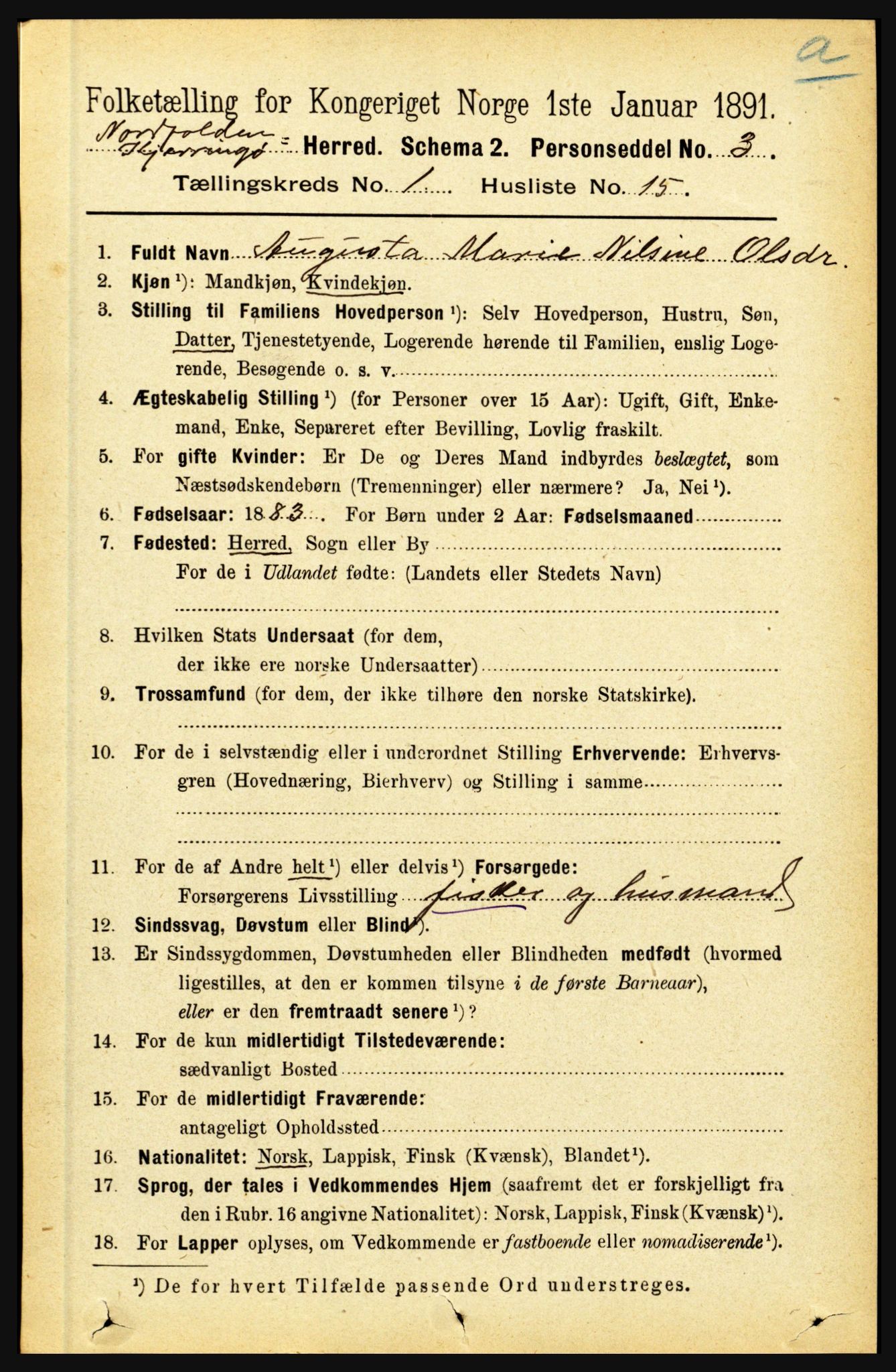 RA, 1891 census for 1846 Nordfold-Kjerringøy, 1891, p. 167