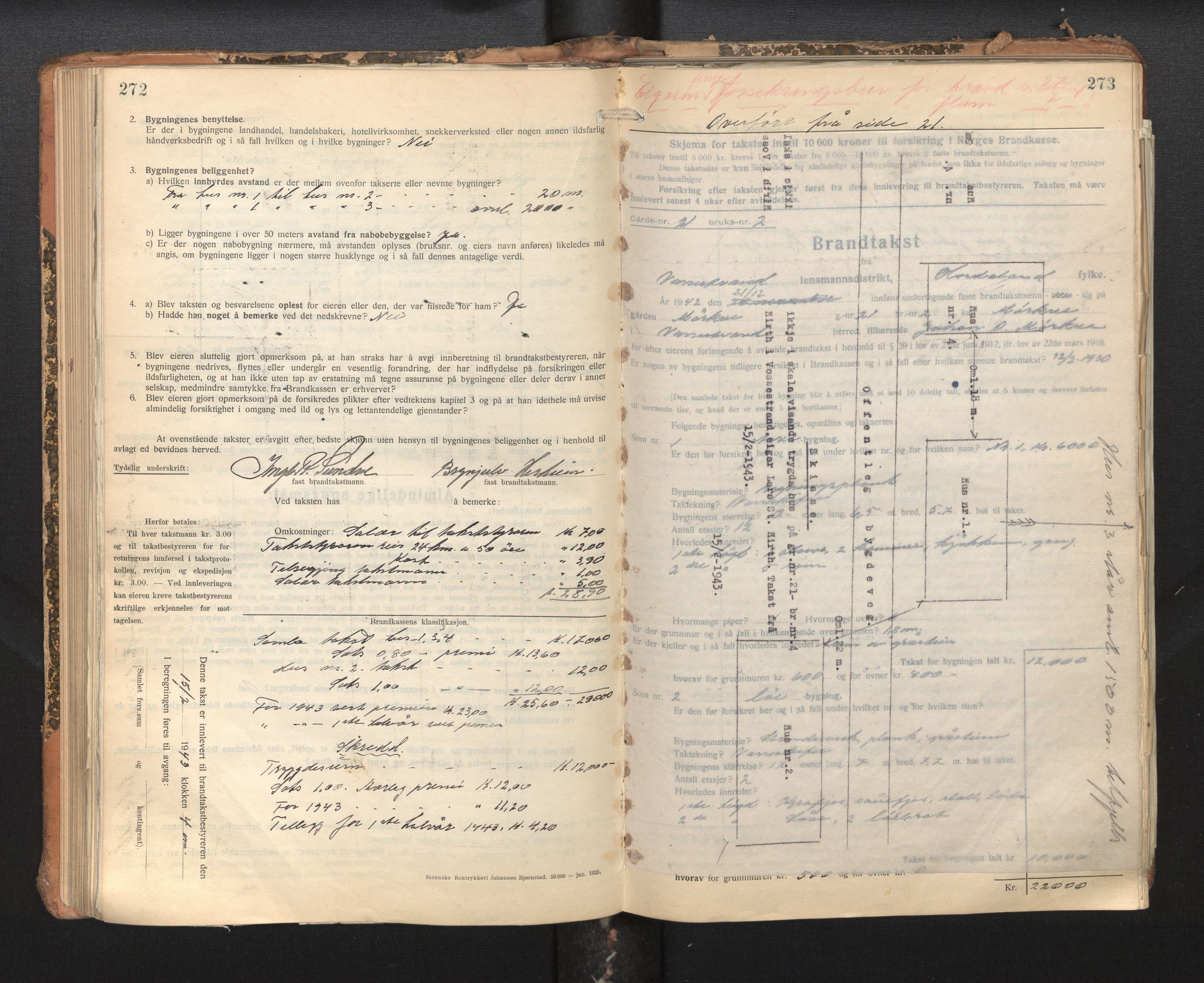 Lensmannen i Vossestrand, AV/SAB-A-35901/0012/L0002: Branntakstprotokoll, skjematakst, 1929-1955, p. 272-273