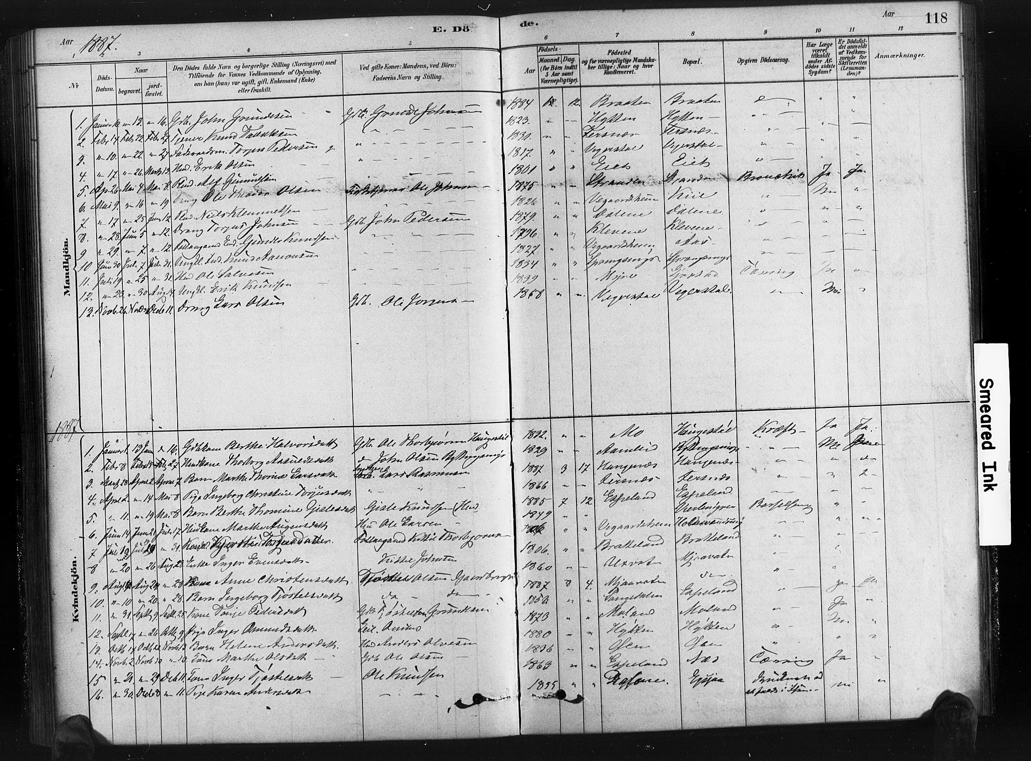 Gjerstad sokneprestkontor, SAK/1111-0014/F/Fa/Fab/L0004: Parish register (official) no. A 4, 1879-1890, p. 118
