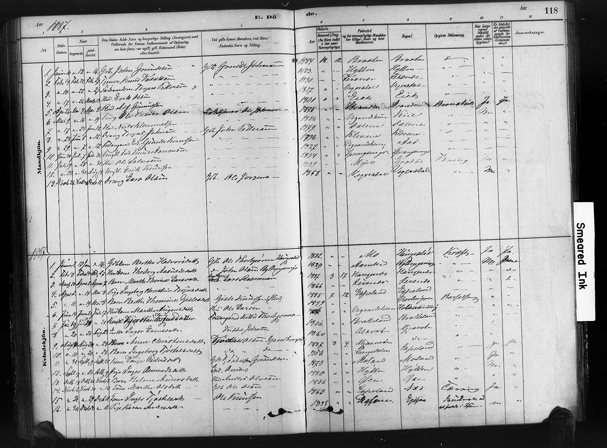 Gjerstad sokneprestkontor, AV/SAK-1111-0014/F/Fa/Fab/L0004: Parish register (official) no. A 4, 1879-1890, p. 118