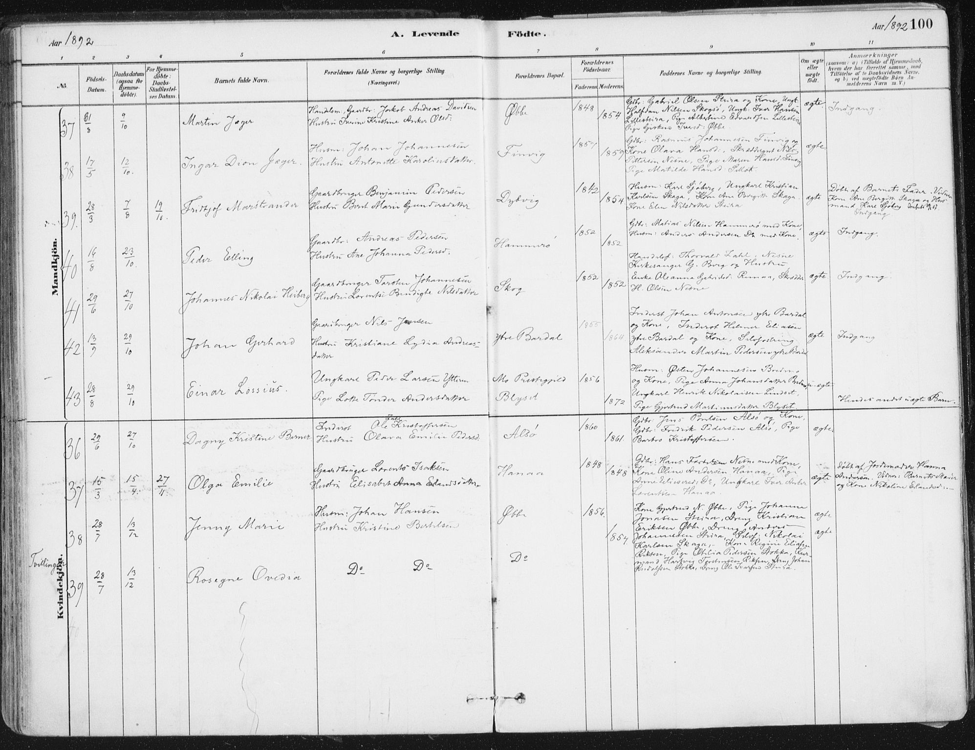 Ministerialprotokoller, klokkerbøker og fødselsregistre - Nordland, AV/SAT-A-1459/838/L0552: Parish register (official) no. 838A10, 1880-1910, p. 100