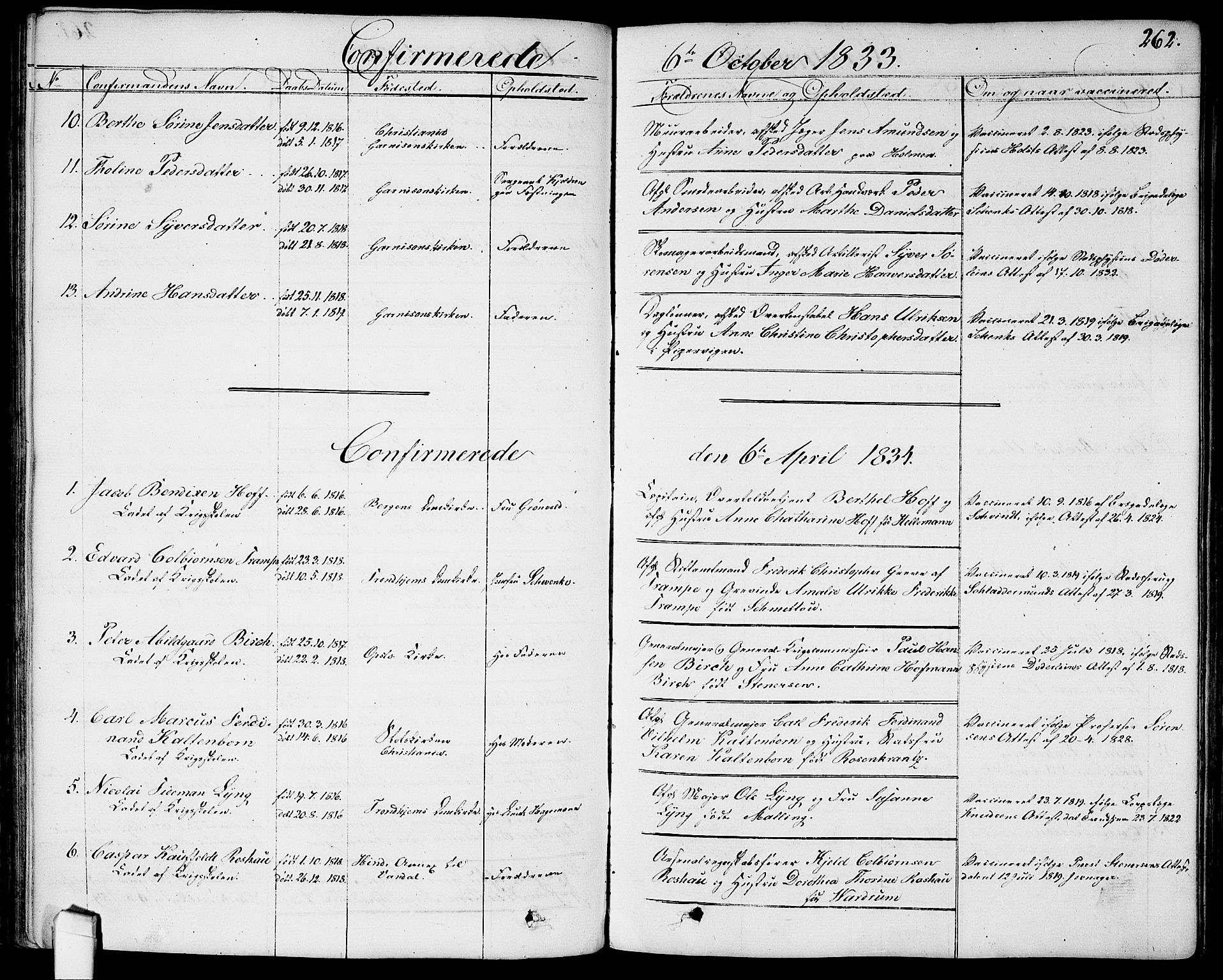 Garnisonsmenigheten Kirkebøker, SAO/A-10846/G/Ga/L0004: Parish register (copy) no. 4, 1828-1840, p. 262
