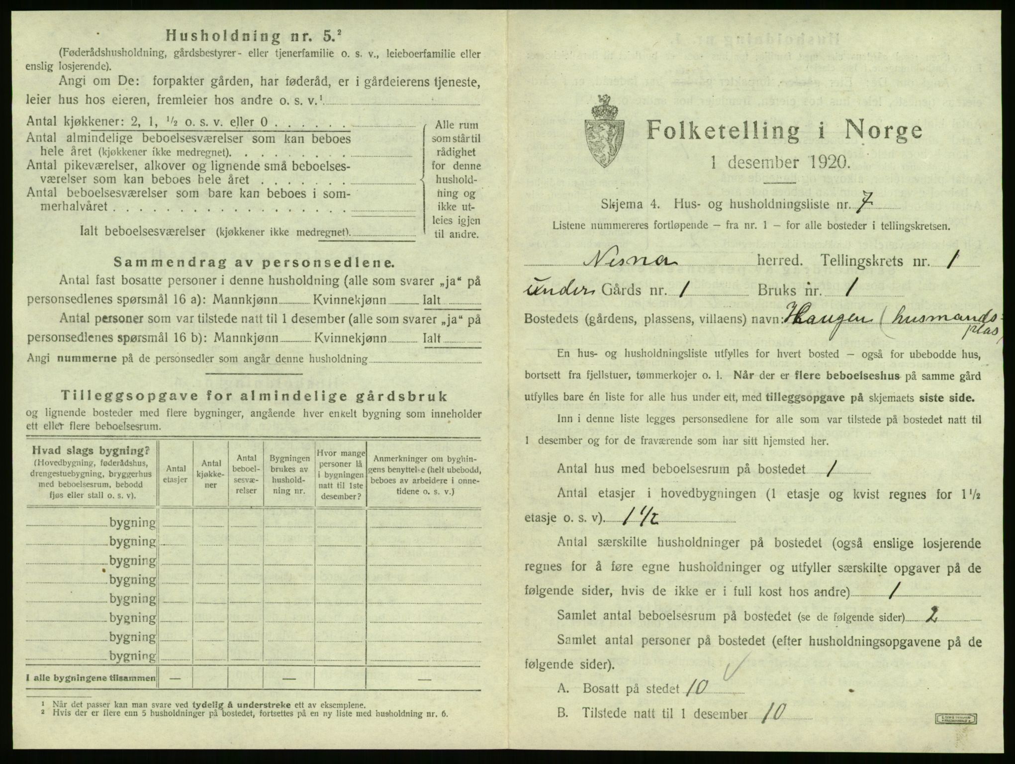 SAT, 1920 census for Nesna, 1920, p. 47