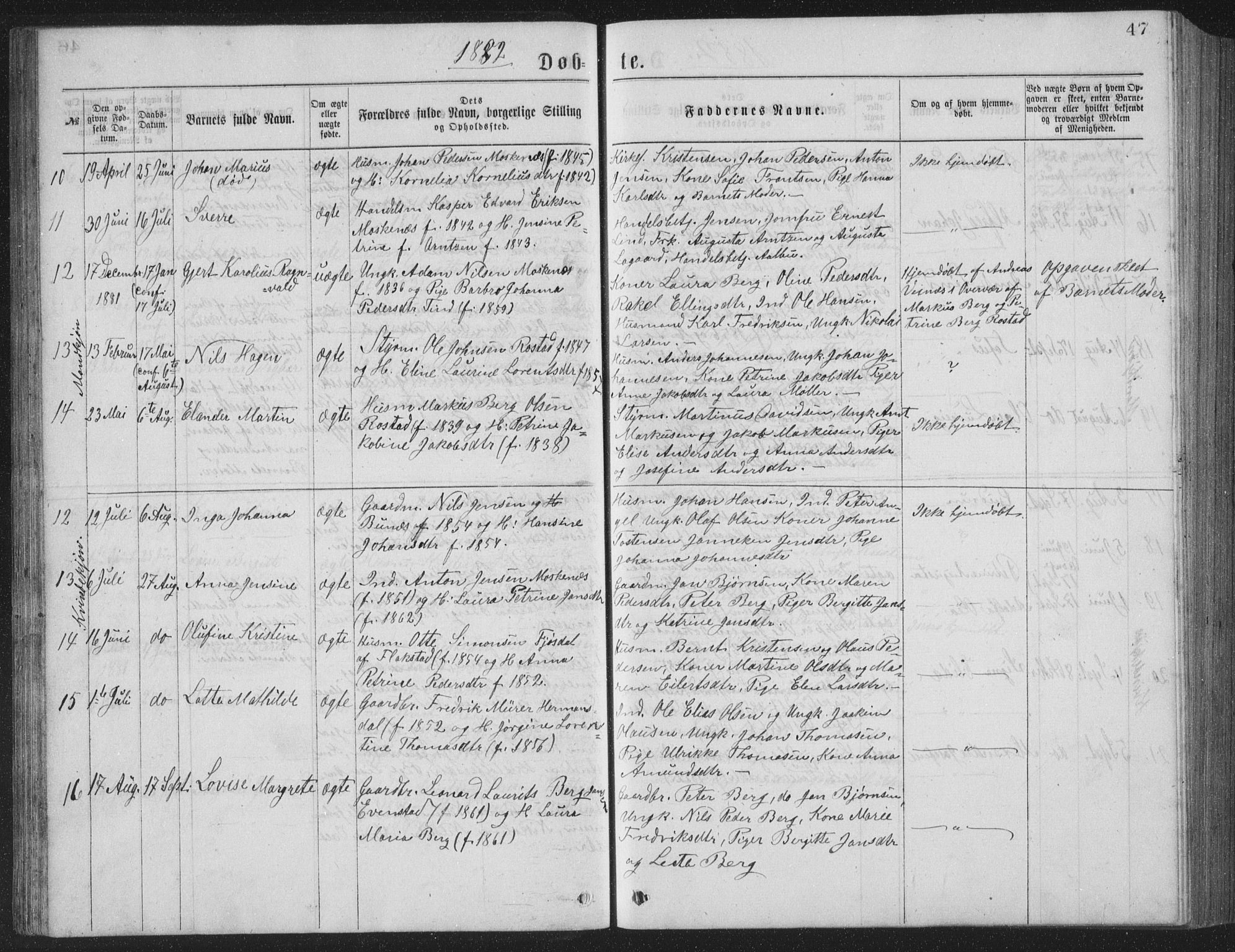 Ministerialprotokoller, klokkerbøker og fødselsregistre - Nordland, AV/SAT-A-1459/886/L1225: Parish register (copy) no. 886C02, 1874-1896, p. 47