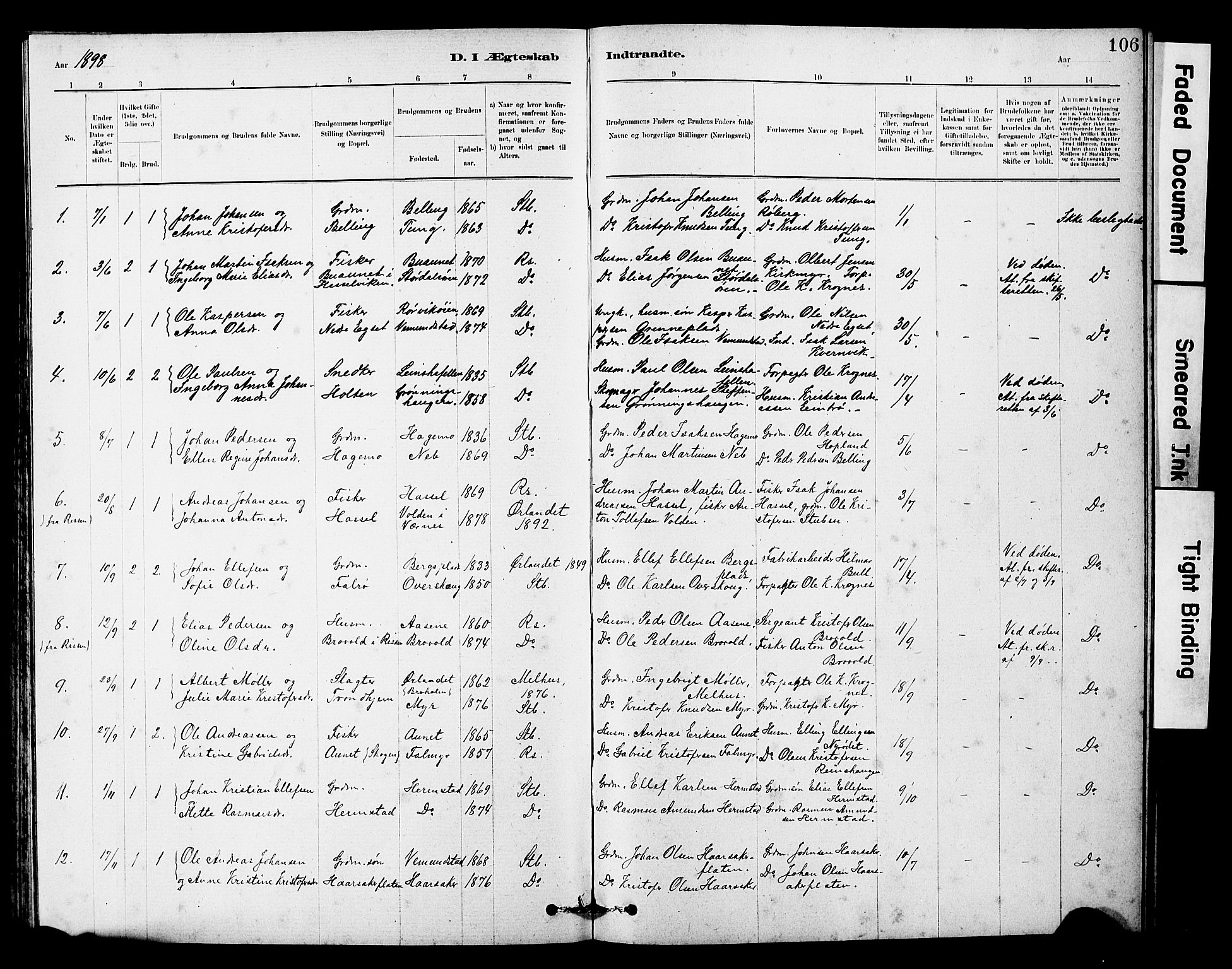 Ministerialprotokoller, klokkerbøker og fødselsregistre - Sør-Trøndelag, SAT/A-1456/646/L0628: Parish register (copy) no. 646C01, 1880-1903, p. 106