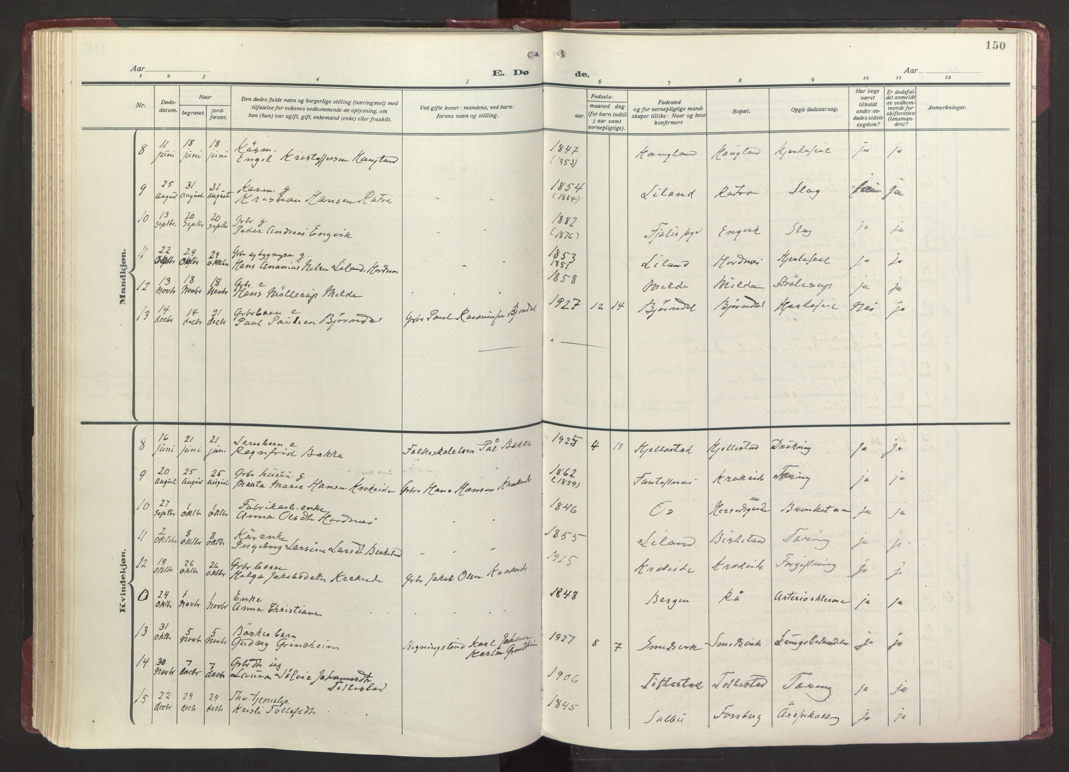 Fana Sokneprestembete, AV/SAB-A-75101/H/Haa/Haab/L0006: Parish register (official) no. B 6, 1923-1967, p. 150