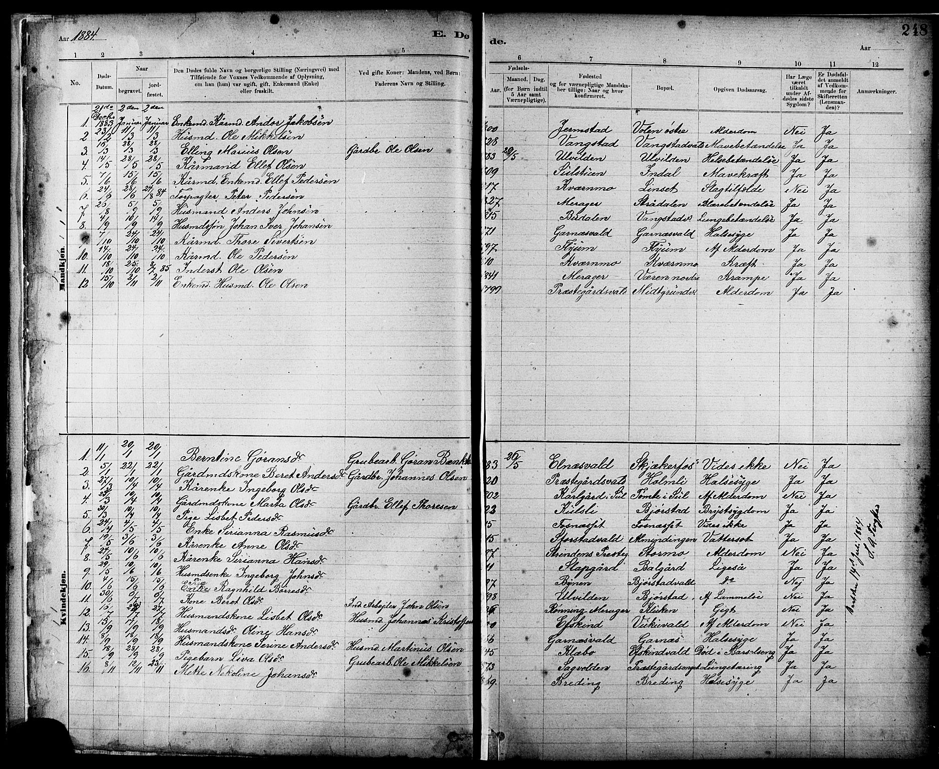 Ministerialprotokoller, klokkerbøker og fødselsregistre - Nord-Trøndelag, SAT/A-1458/724/L0267: Parish register (copy) no. 724C03, 1879-1898, p. 248