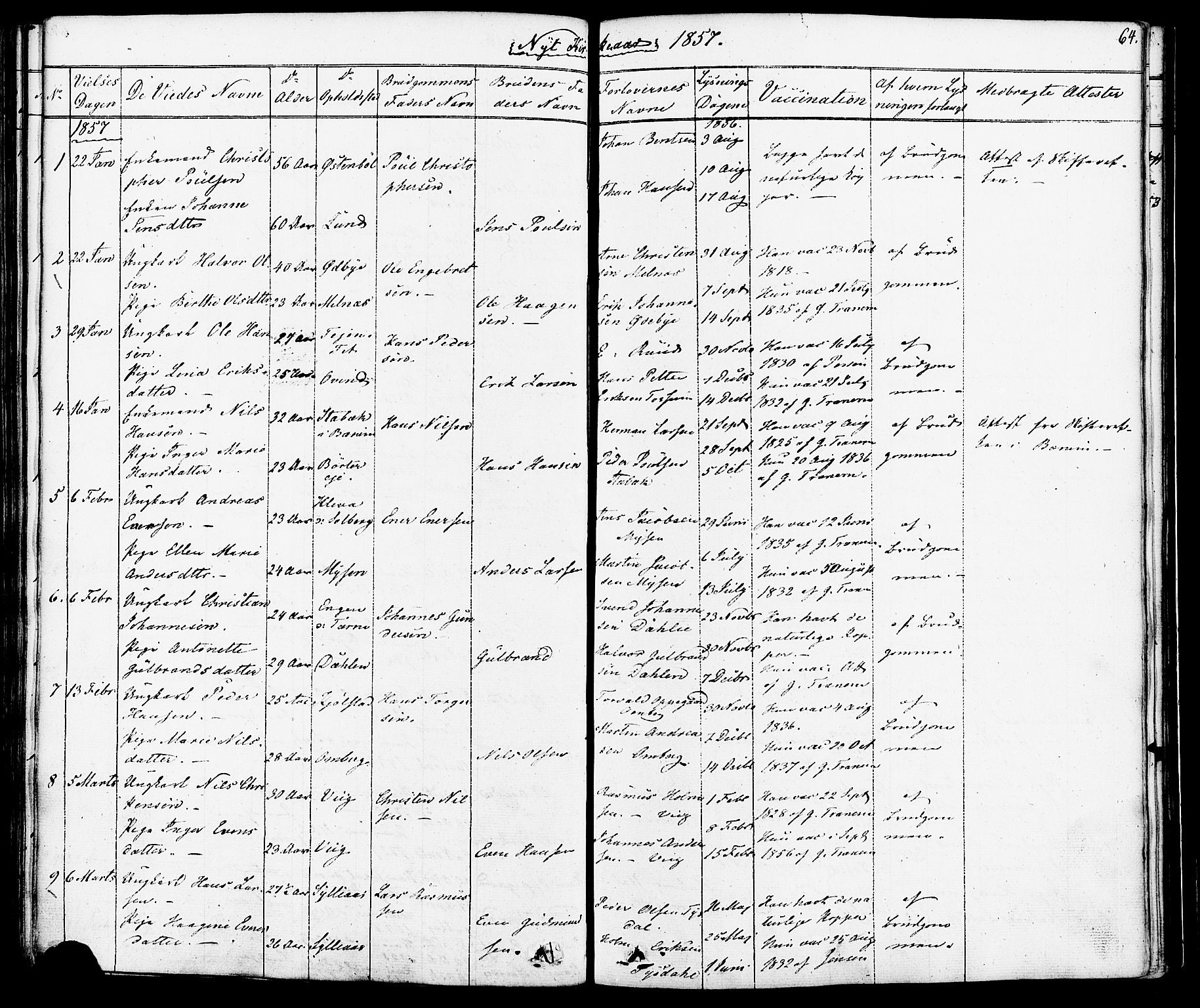 Enebakk prestekontor Kirkebøker, SAO/A-10171c/F/Fa/L0012: Parish register (official) no. I 12, 1832-1882, p. 64