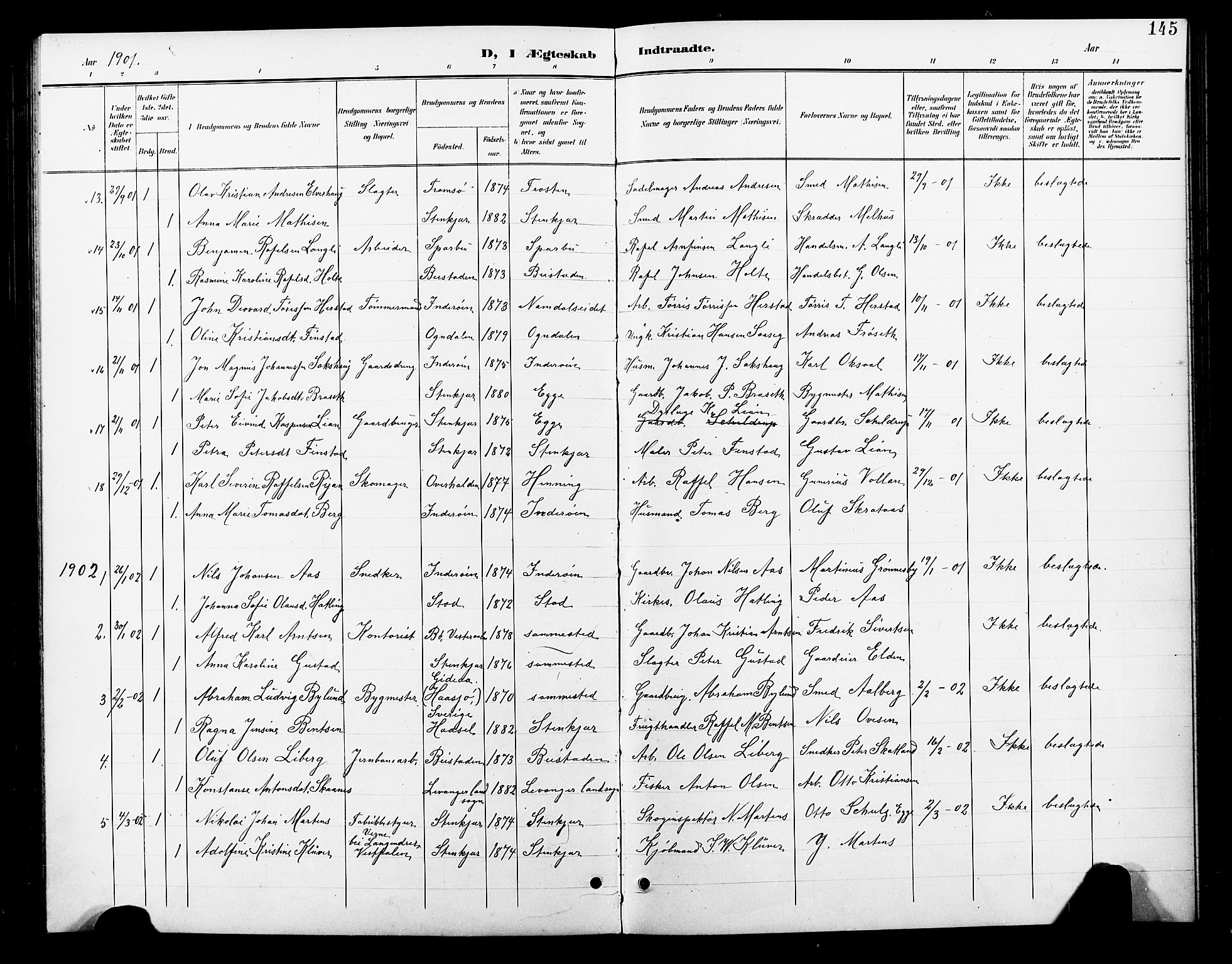 Ministerialprotokoller, klokkerbøker og fødselsregistre - Nord-Trøndelag, SAT/A-1458/739/L0375: Parish register (copy) no. 739C03, 1898-1908, p. 145