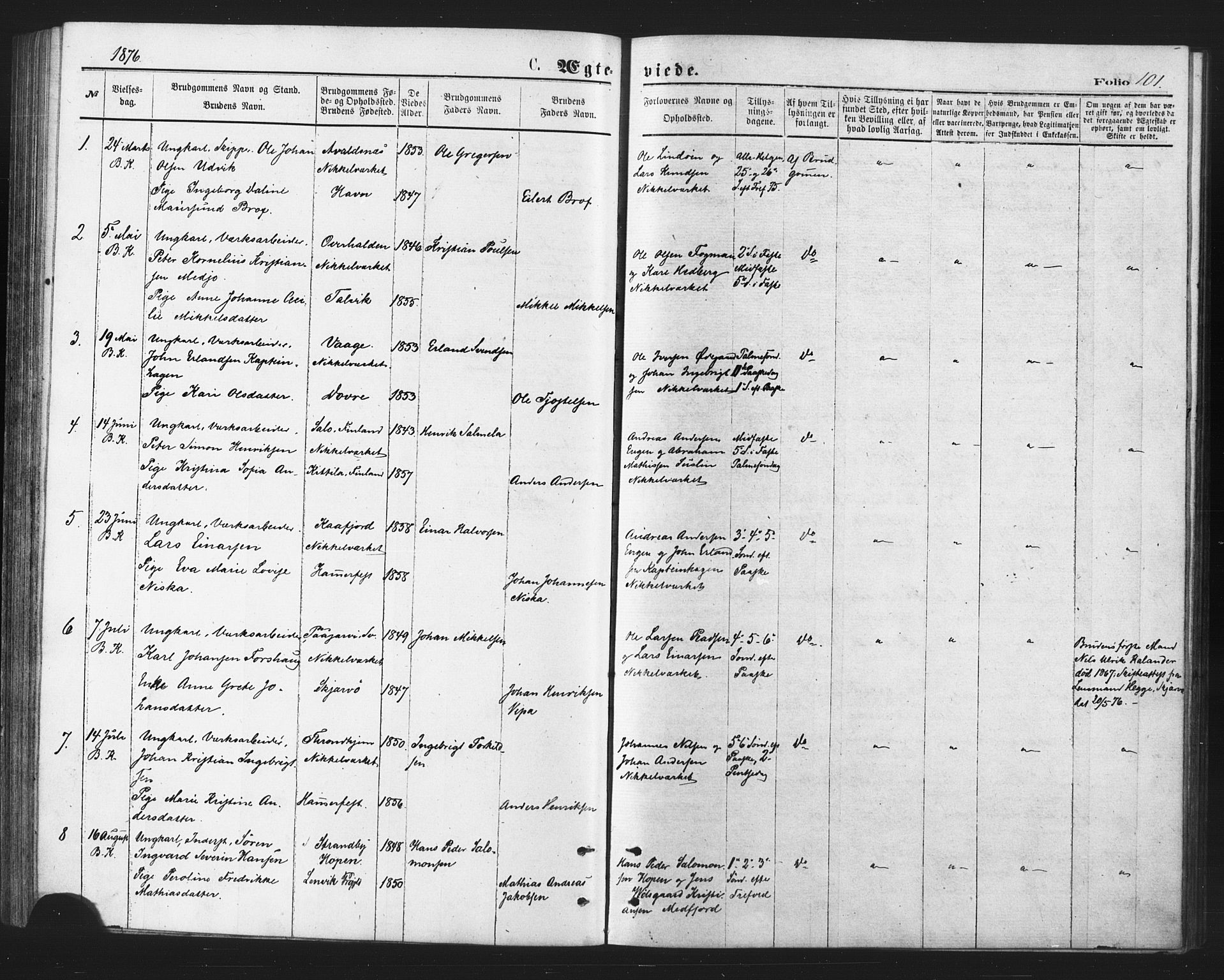 Berg sokneprestkontor, SATØ/S-1318/G/Ga/Gaa/L0003kirke: Parish register (official) no. 3, 1872-1879, p. 101