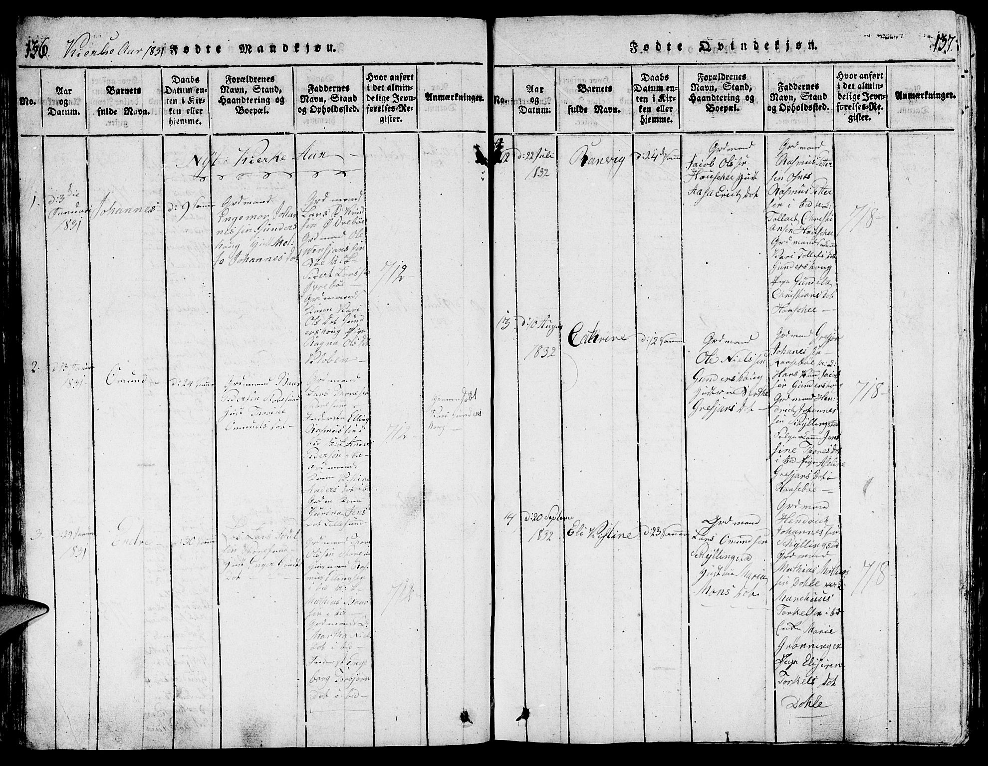 Torvastad sokneprestkontor, AV/SAST-A -101857/H/Ha/Hab/L0001: Parish register (copy) no. B 1 /1, 1817-1835, p. 136-137