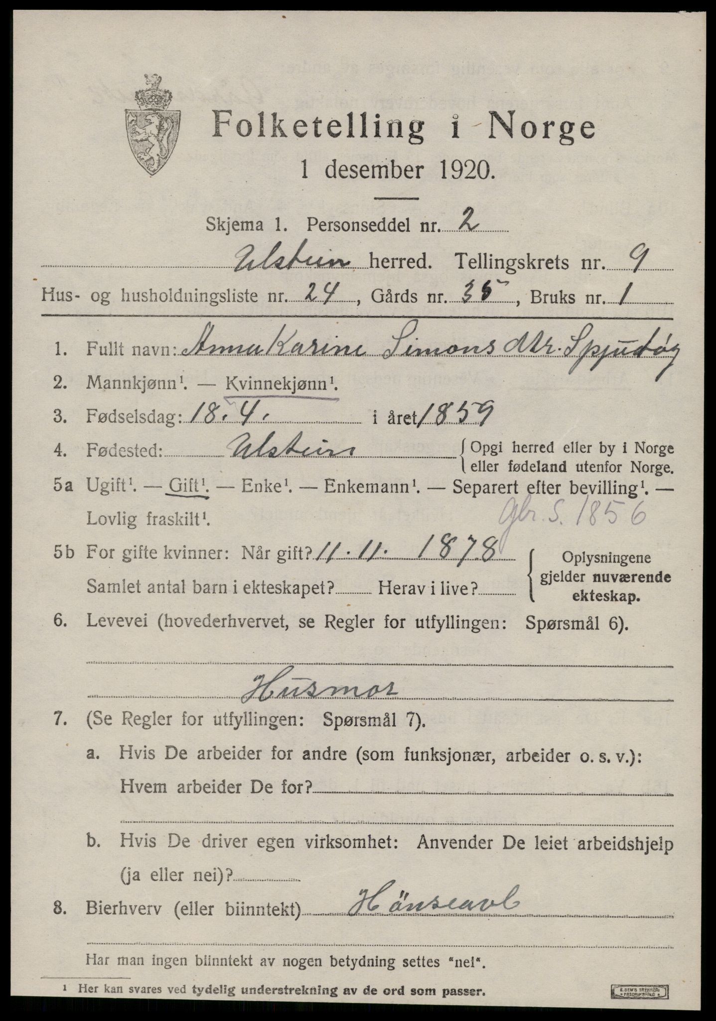 SAT, 1920 census for Ulstein, 1920, p. 5308